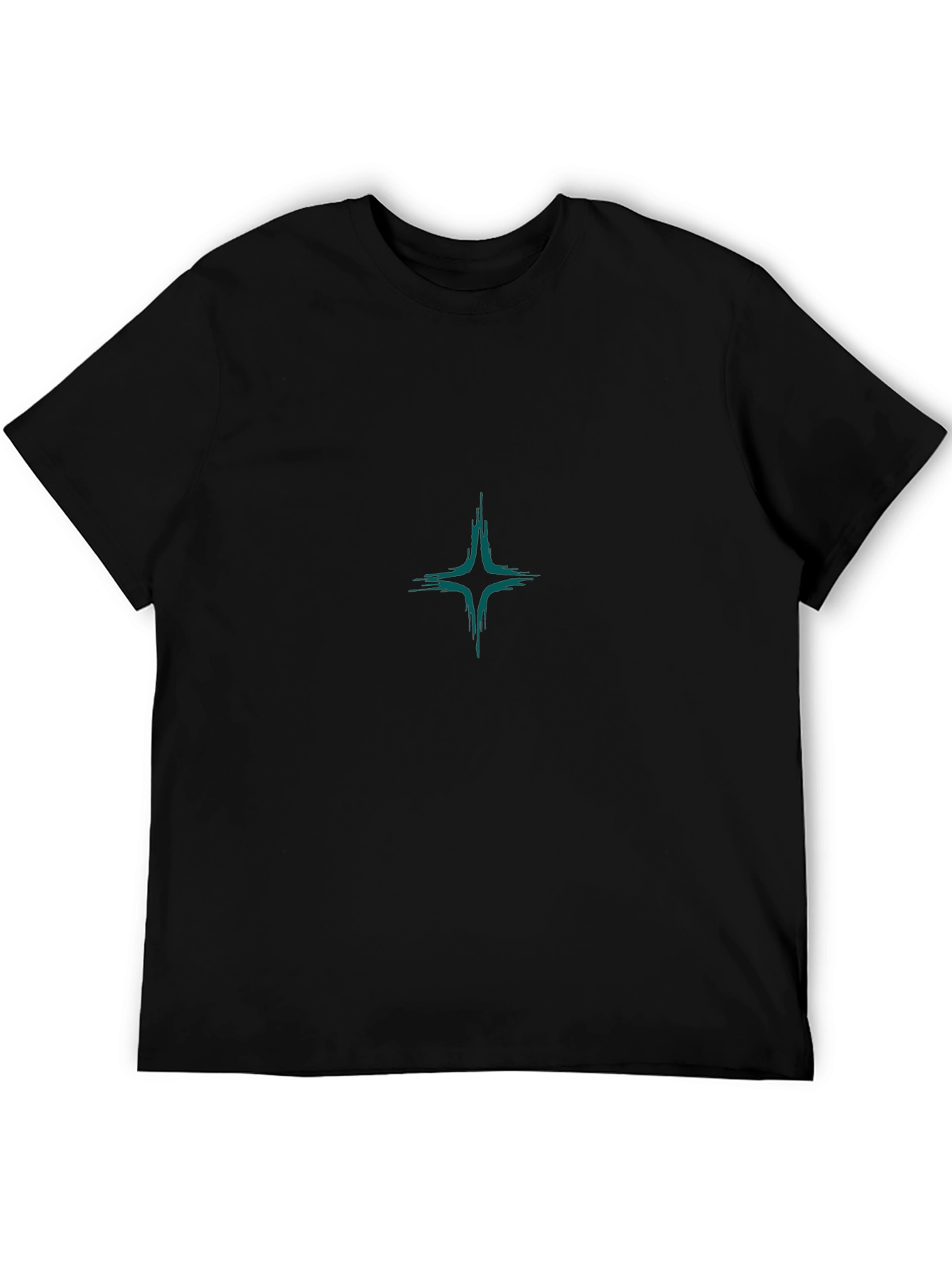 Black T-Shirt with Abstract Teal Star Graphic