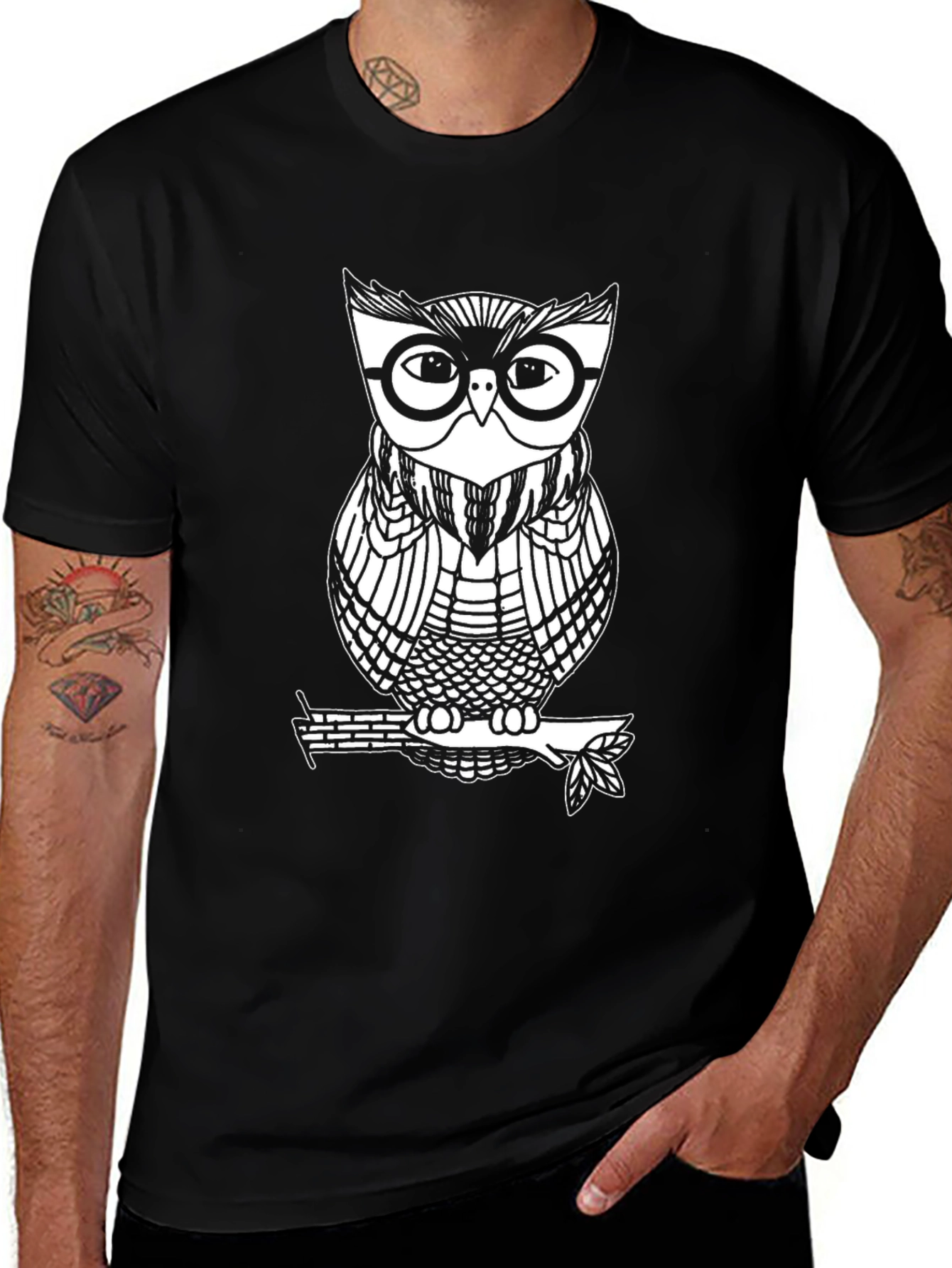 Cool Owl Graphic Tee - Black Cotton Blend