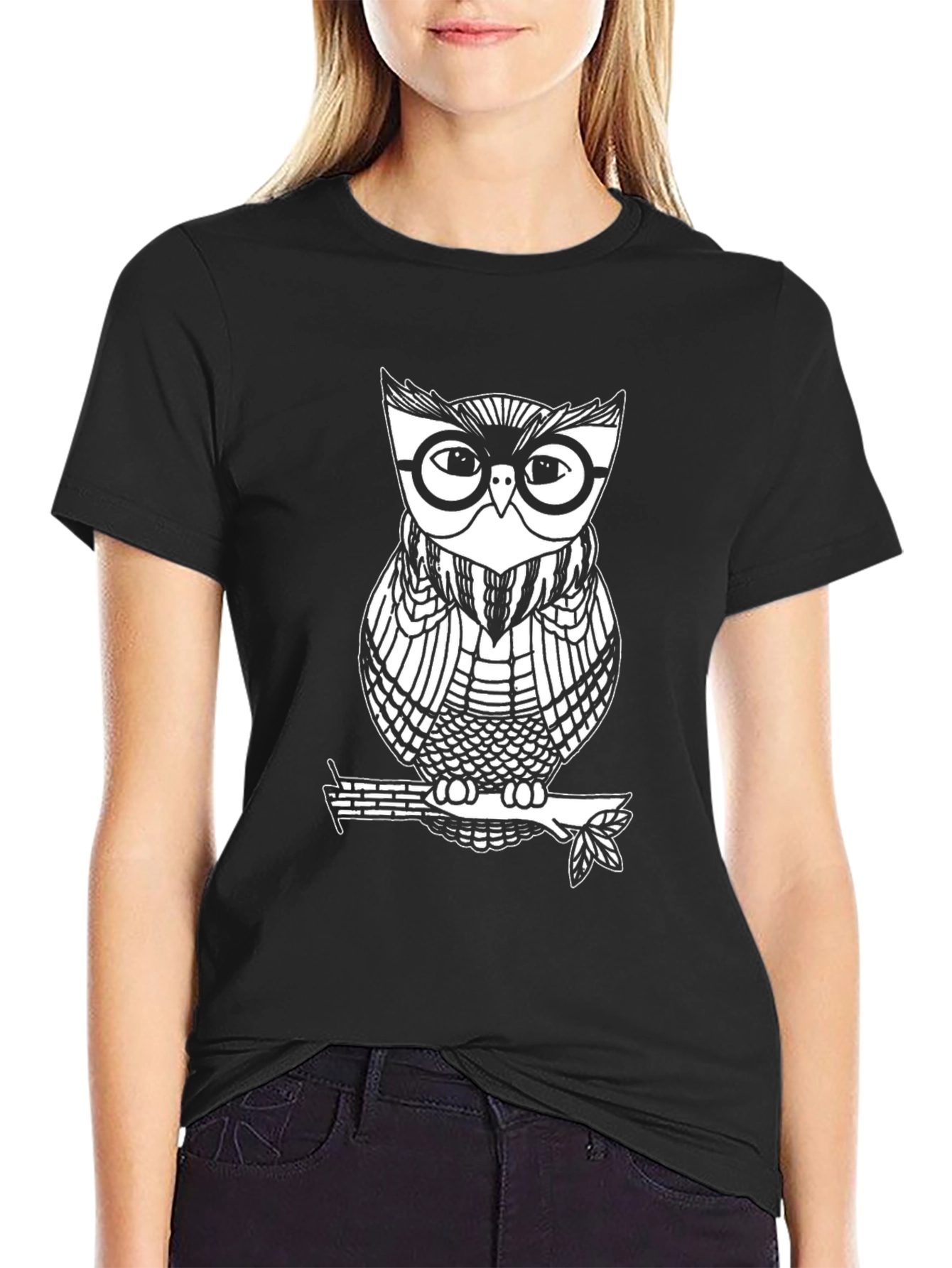 Cool Owl Graphic Tee - Black Cotton Blend