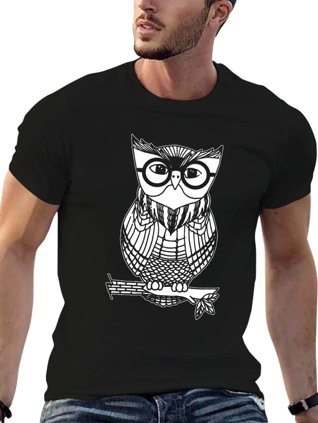 Cool Owl Graphic Tee - Black Cotton Blend