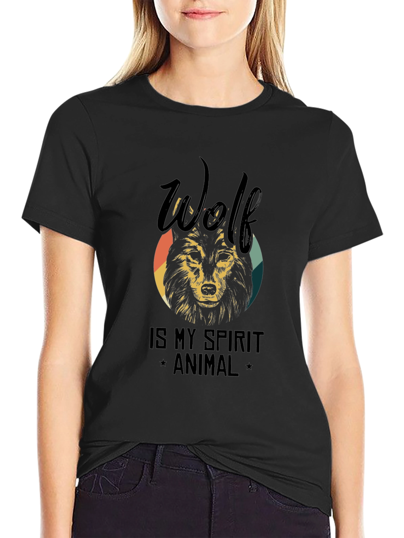 Wolf Spirit Animal Graphic Tee - Black