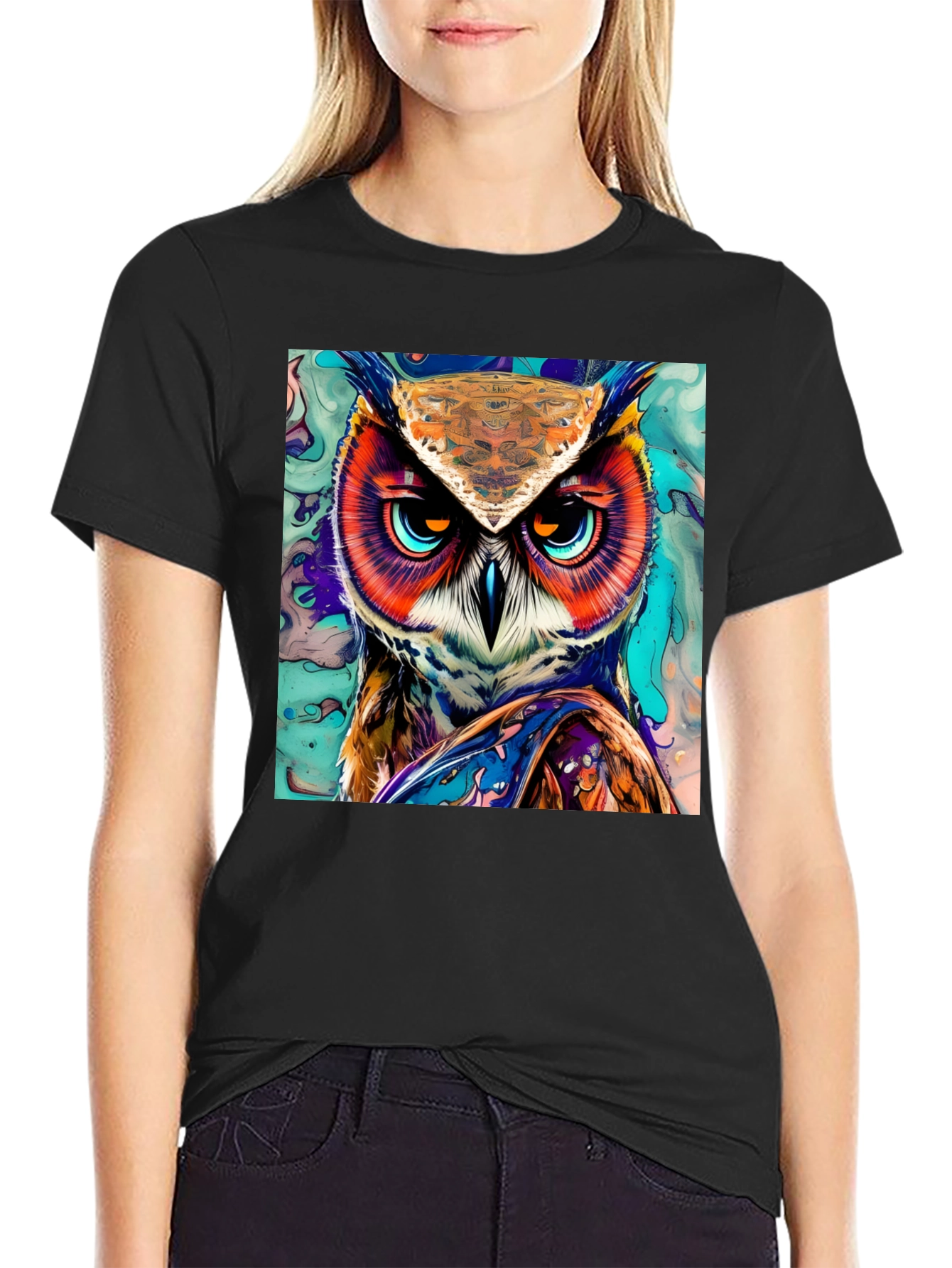 Owl Art Graphic Print T-Shirt