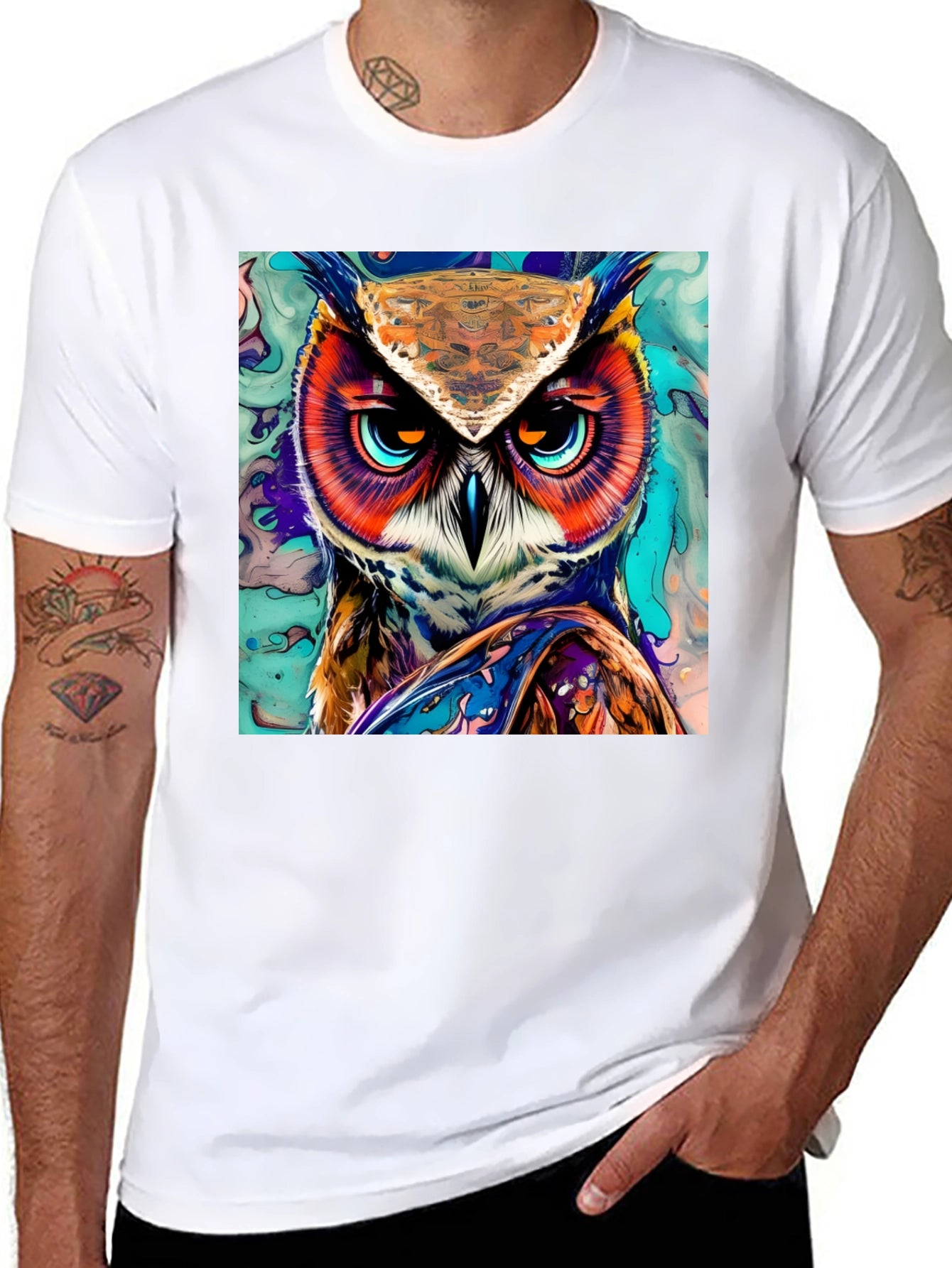 Owl Art Graphic Print T-Shirt