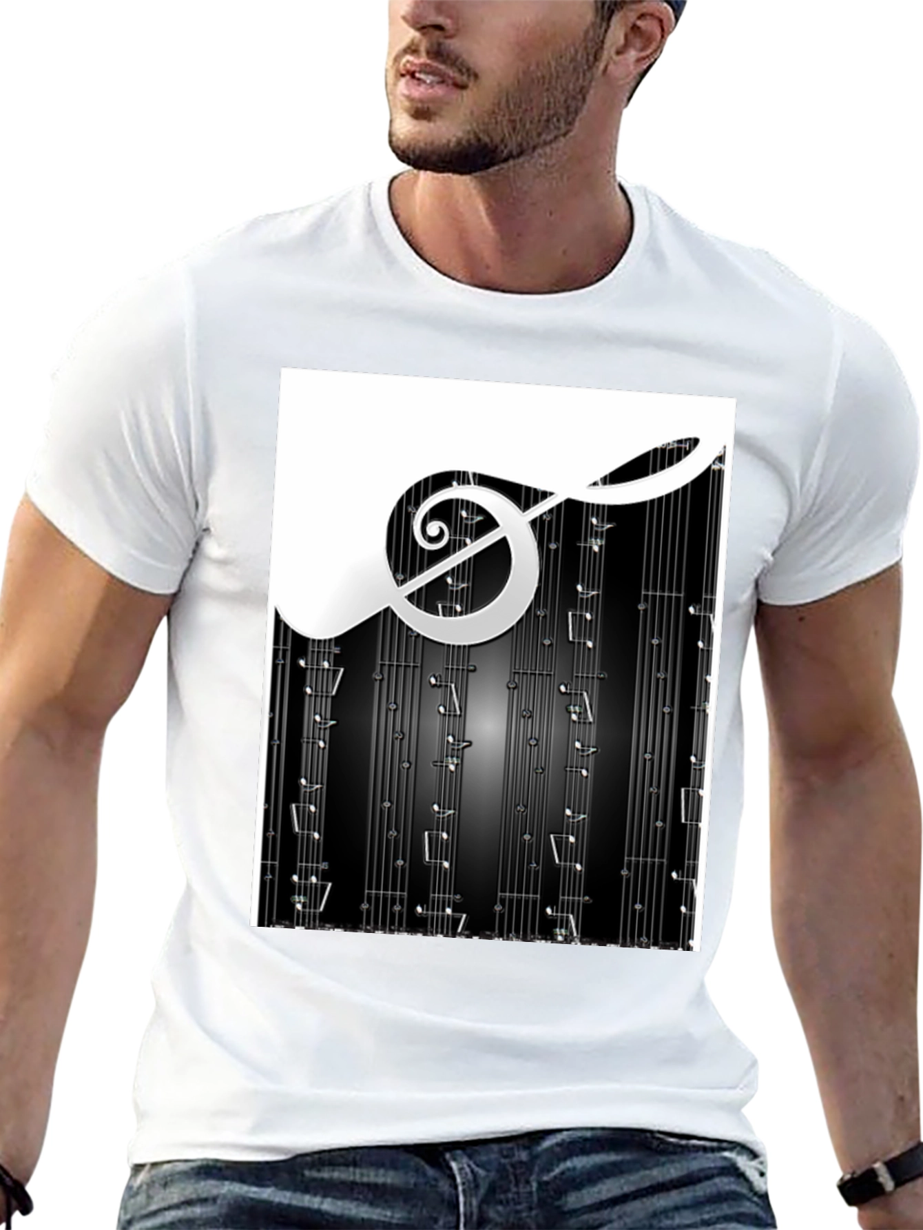 Music Notes Graphic Print Black T-Shirt