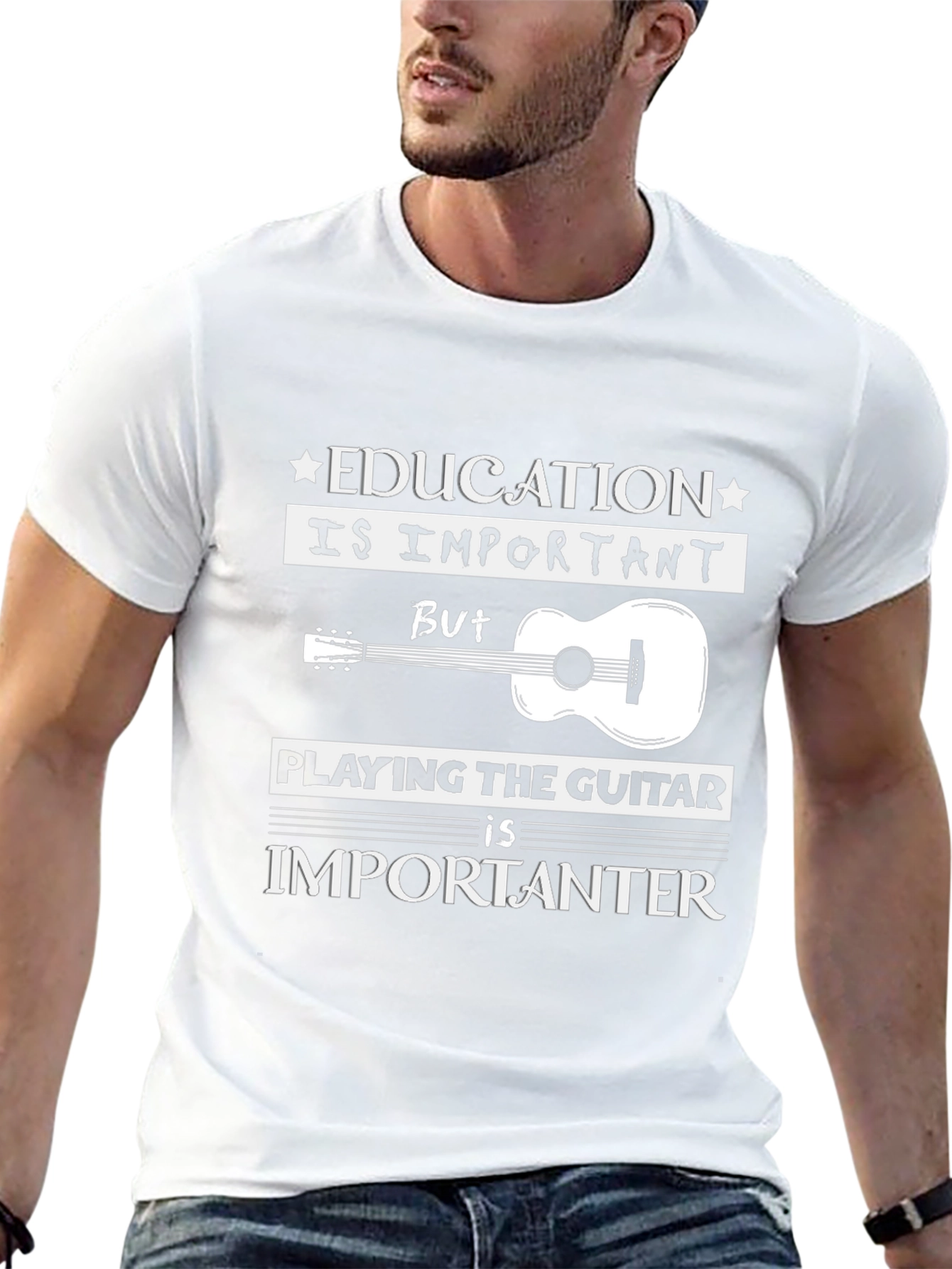 Education vs Guitar T-Shirt: Musicians Tee