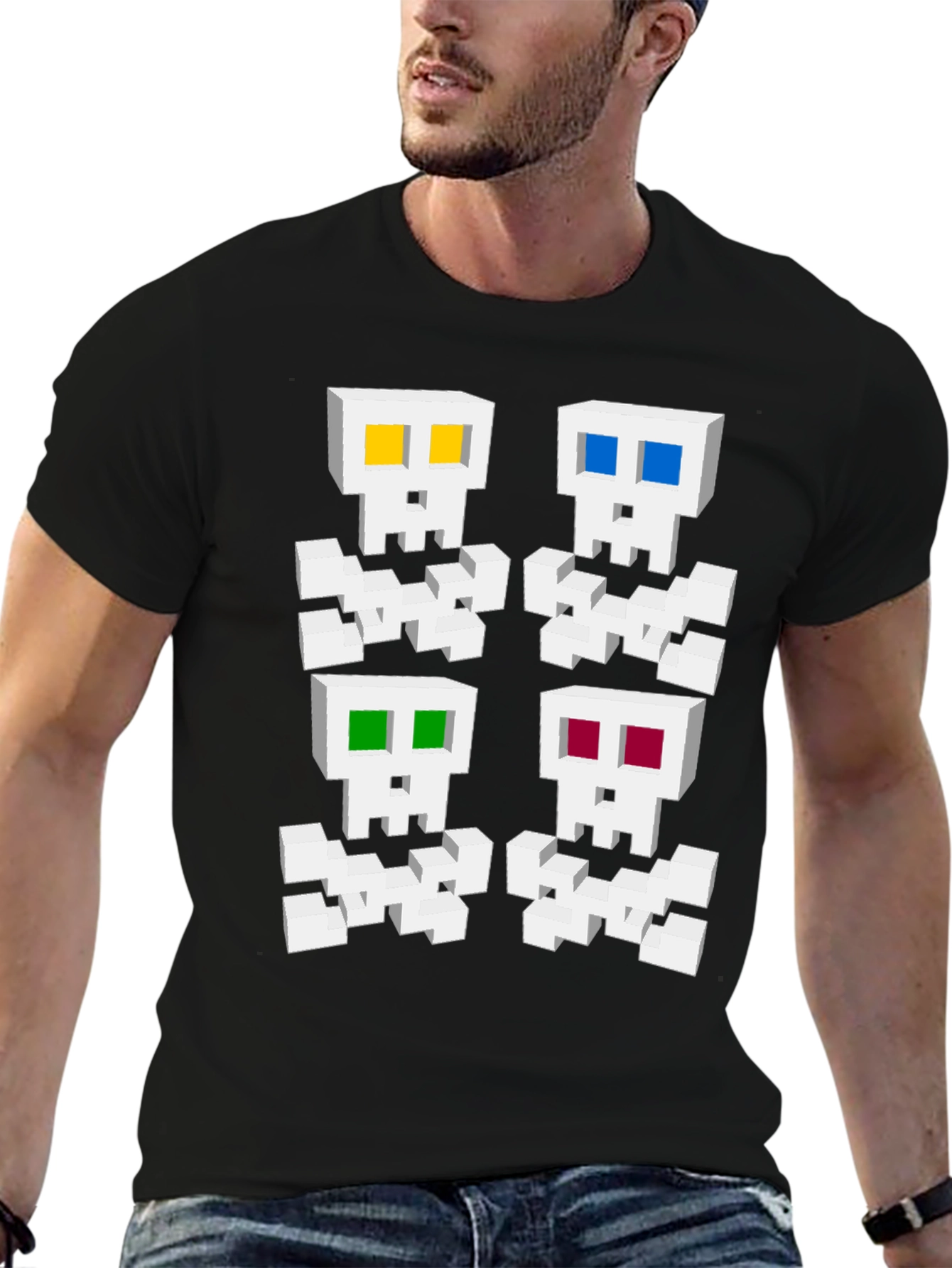 Pixelated Skull Graphic Tee - Unique Gamer Style