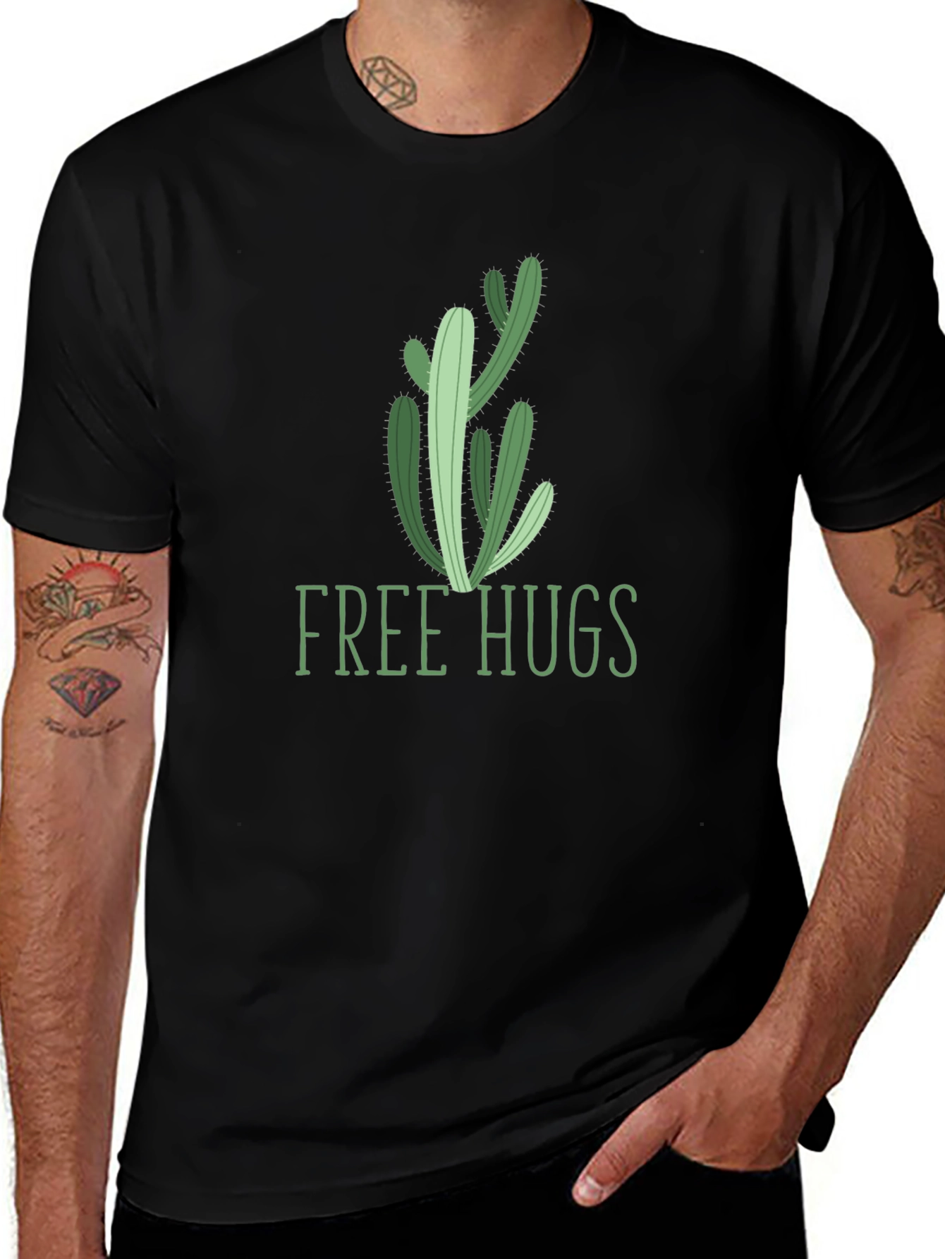 Free Hugs Cactus Graphic Tee - Unisex Cotton T-Shirt