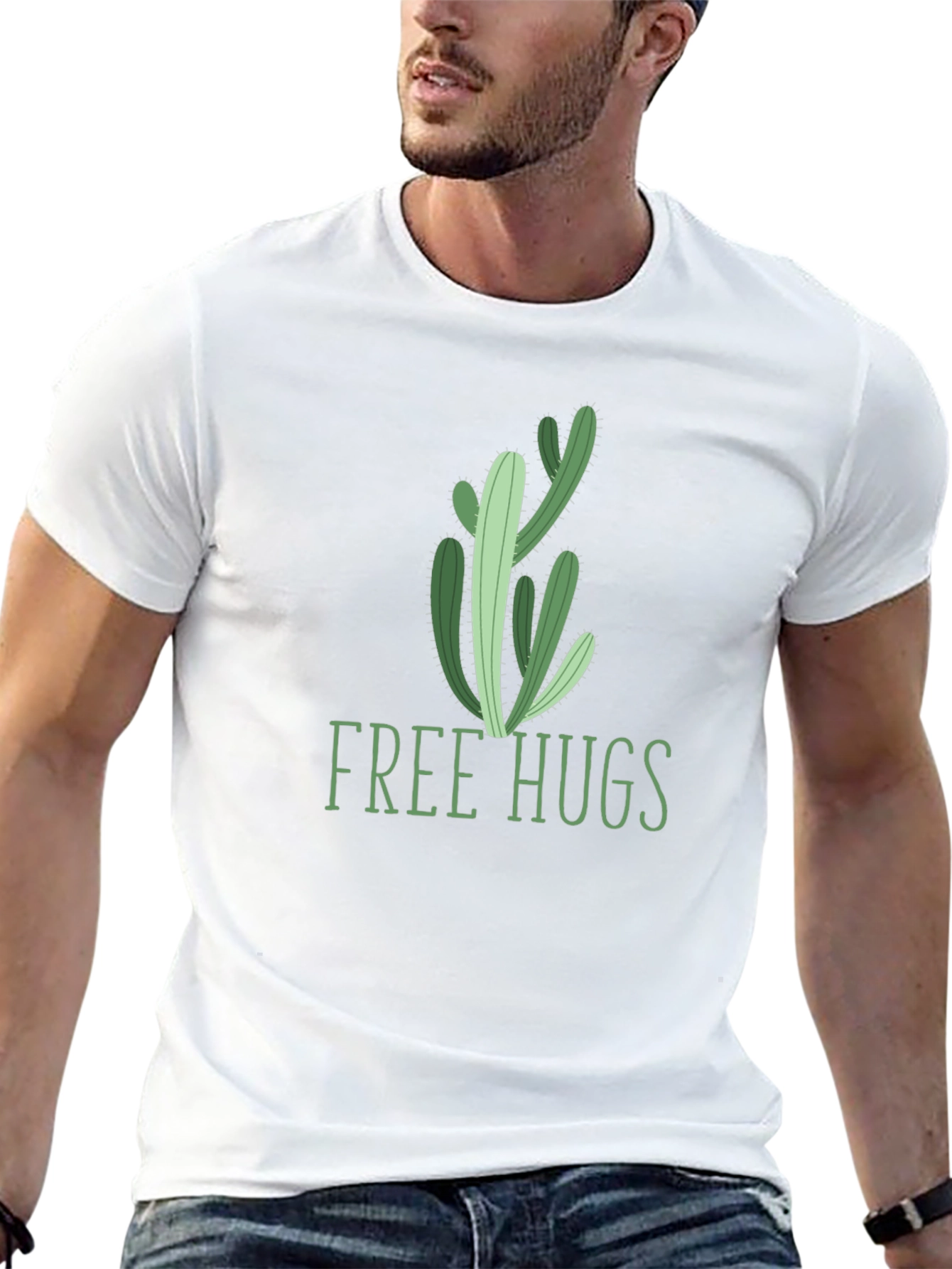 Free Hugs Cactus Graphic Tee - Unisex Cotton T-Shirt