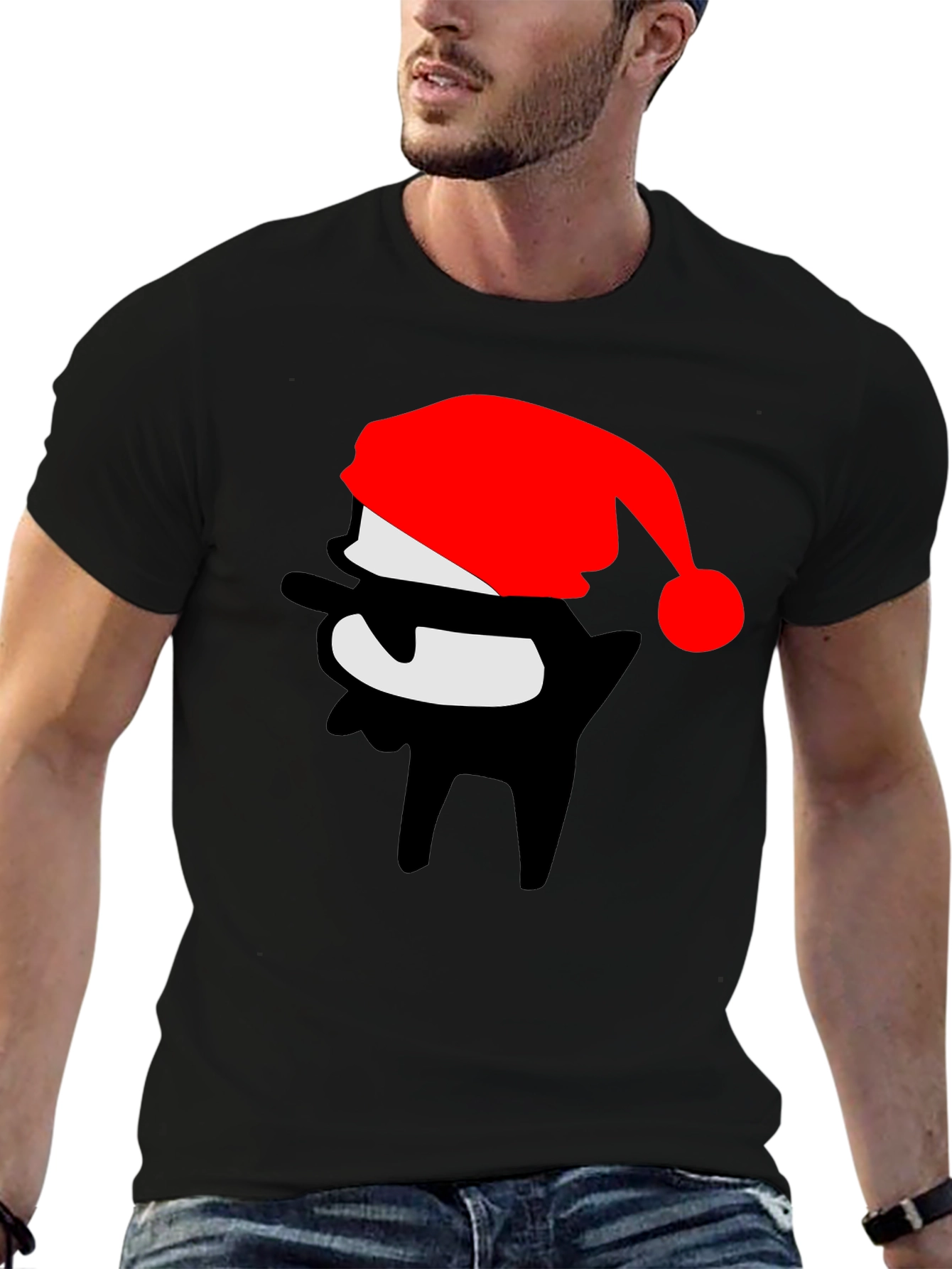 Festive Dab Santa T-Shirt - Black Crew Neck