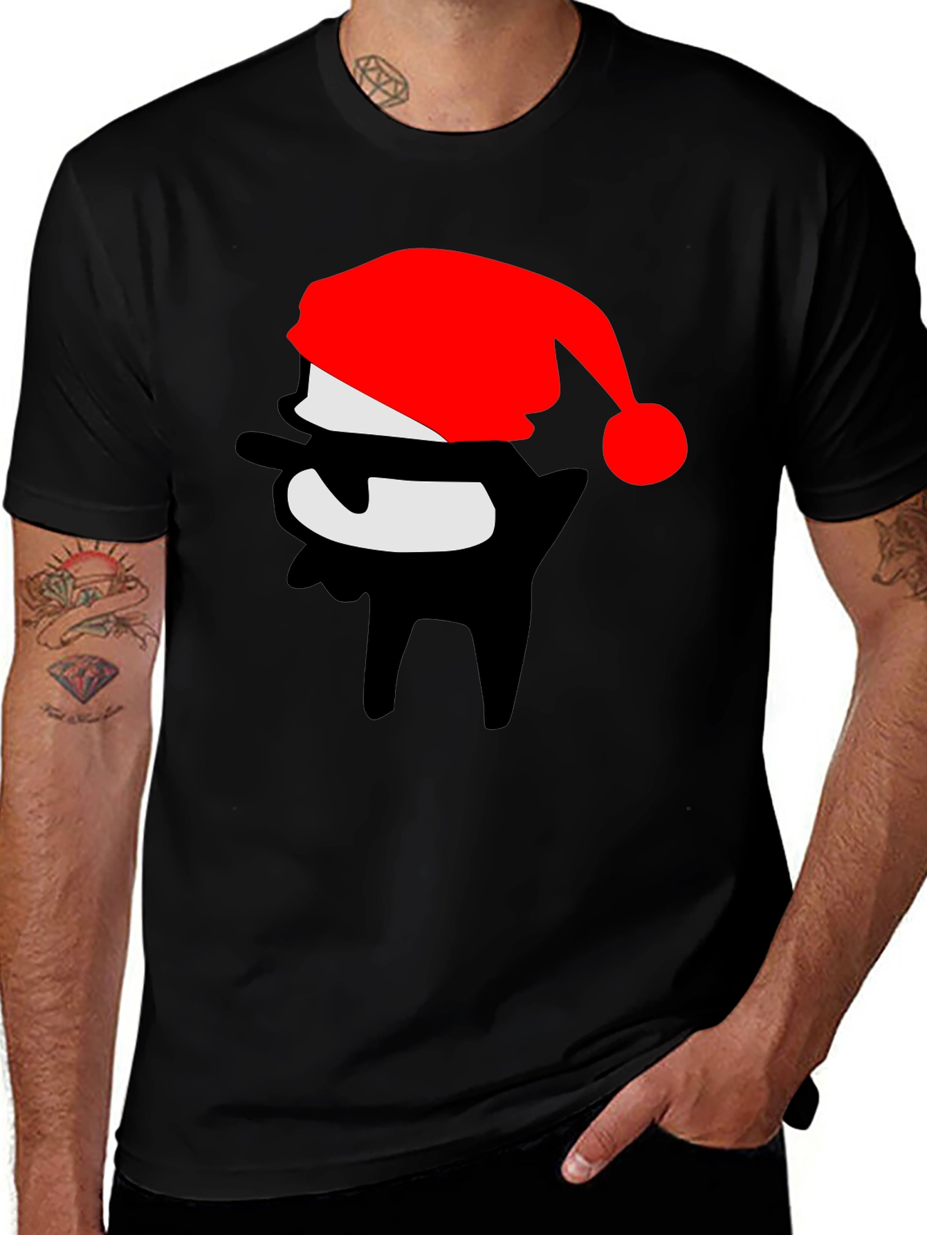 Festive Dab Santa T-Shirt - Black Crew Neck
