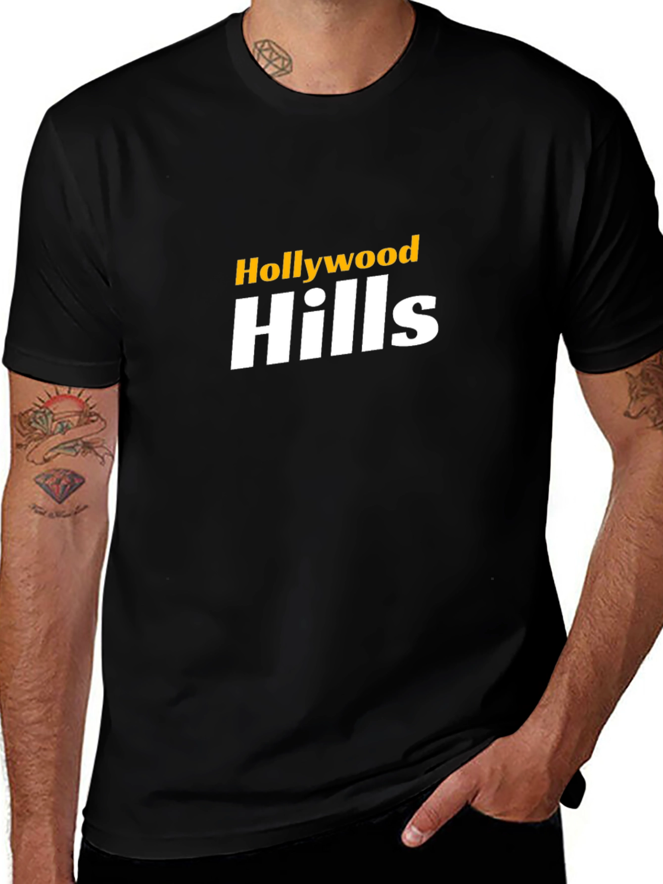 Hollywood Hills Graphic Tee - Black Cotton Blend T-Shirt