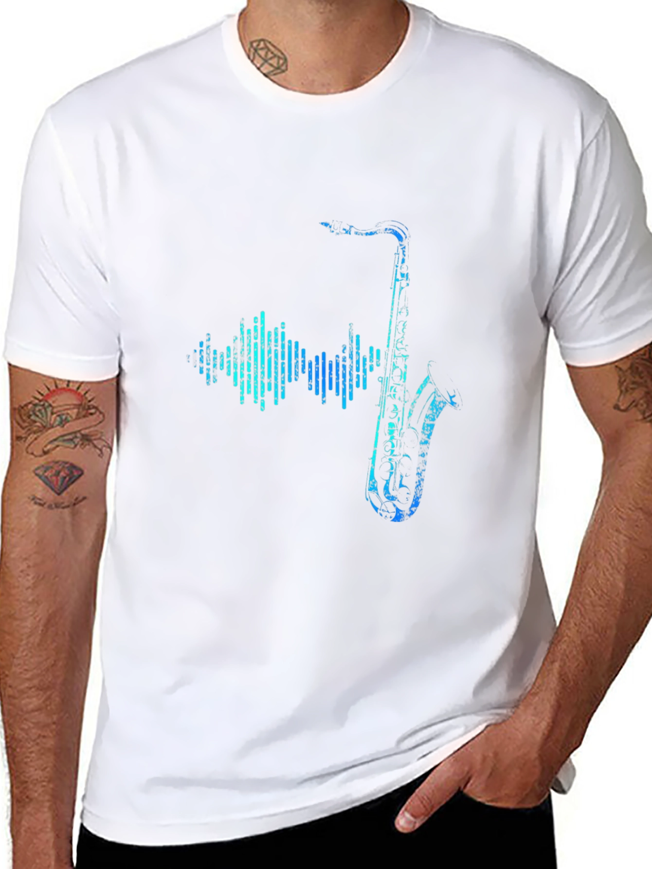 Saxophone Soundwave Graphic Tee - Black Cotton