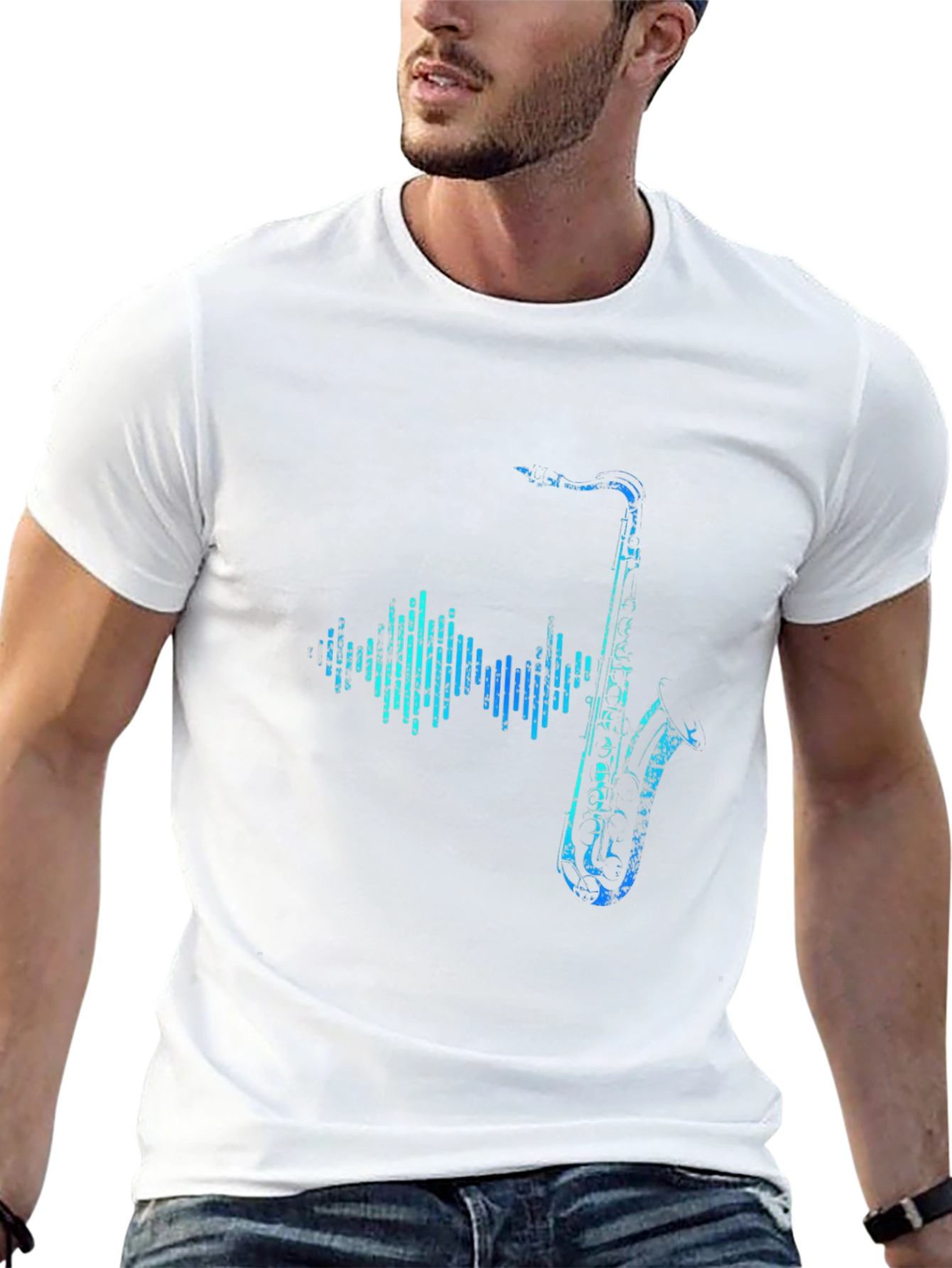 Saxophone Soundwave Graphic Tee - Black Cotton