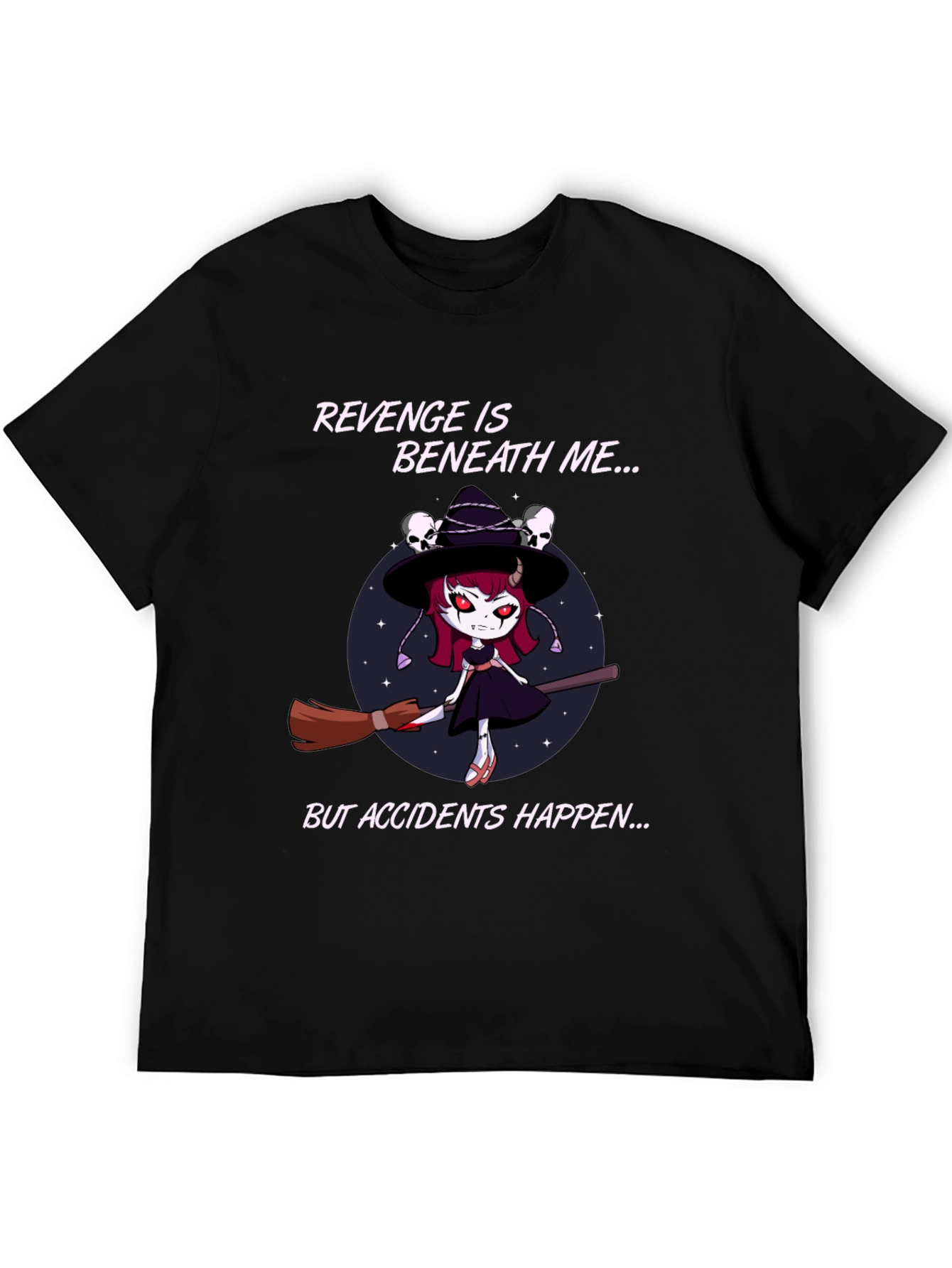 Revenge Witch T-Shirt: Accidents Happen - Black Cotton Tee