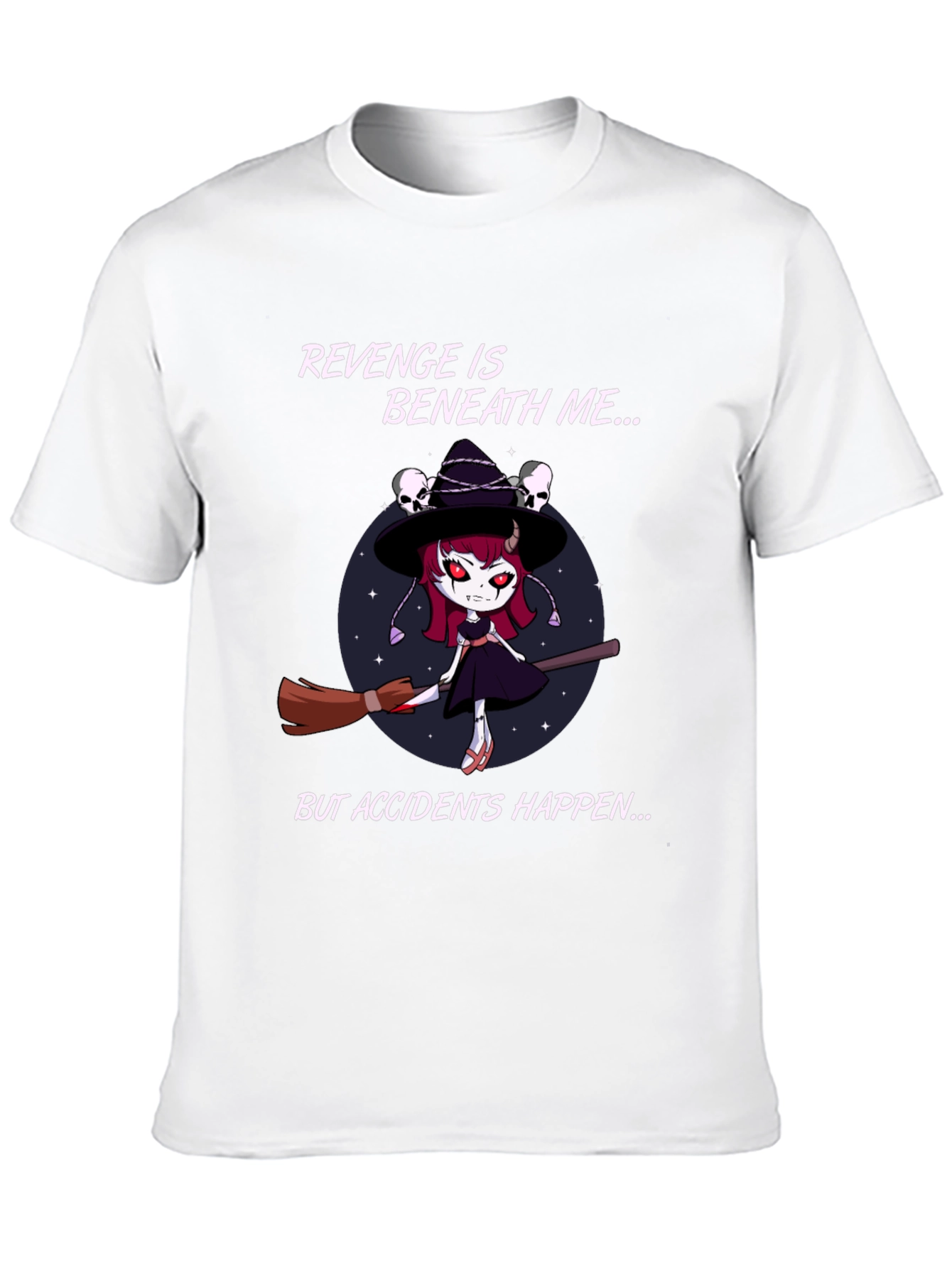 Revenge Witch T-Shirt: Accidents Happen - Black Cotton Tee