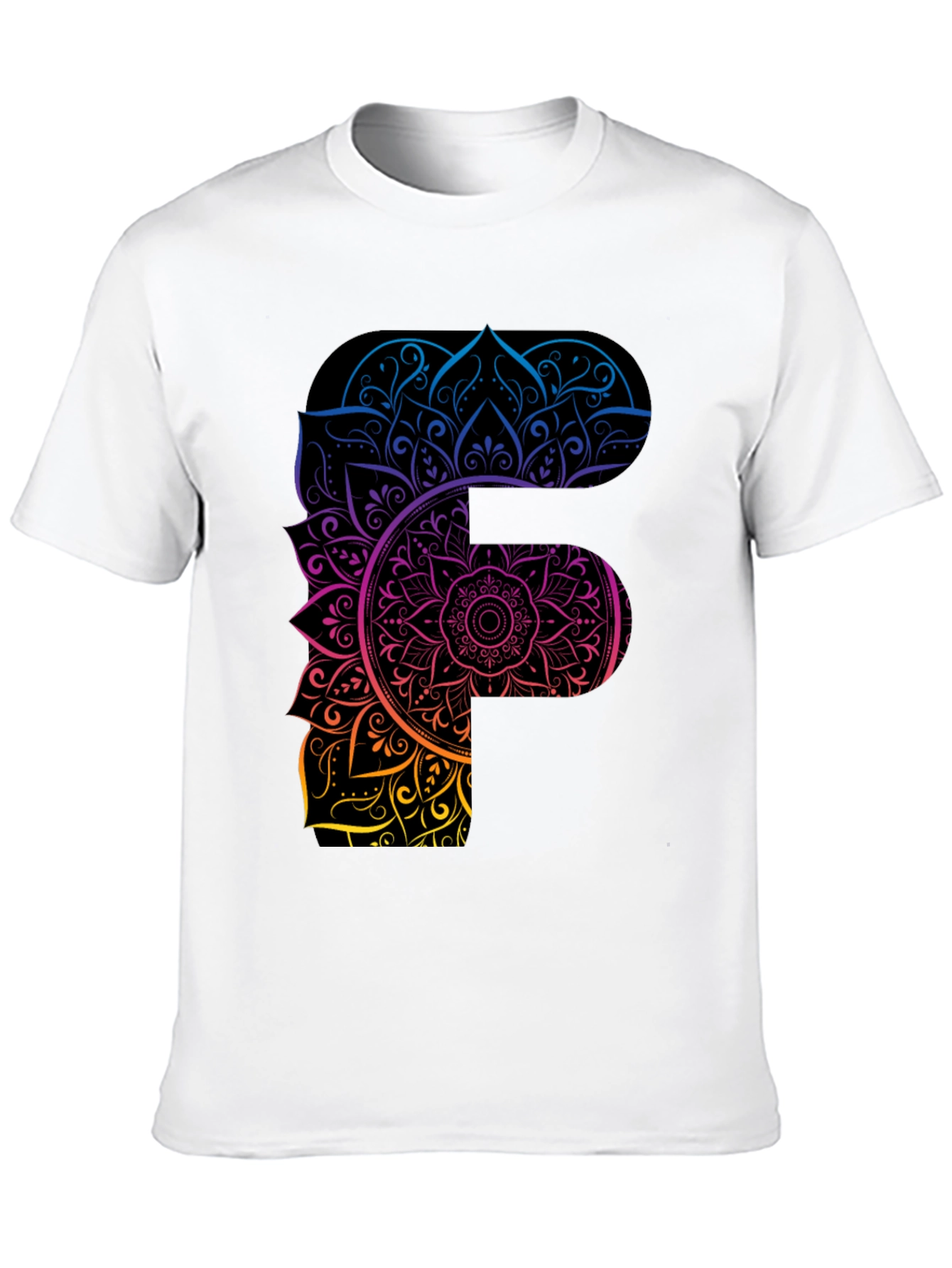 Mandala F Letter Graphic Tee - Unique Gradient Design