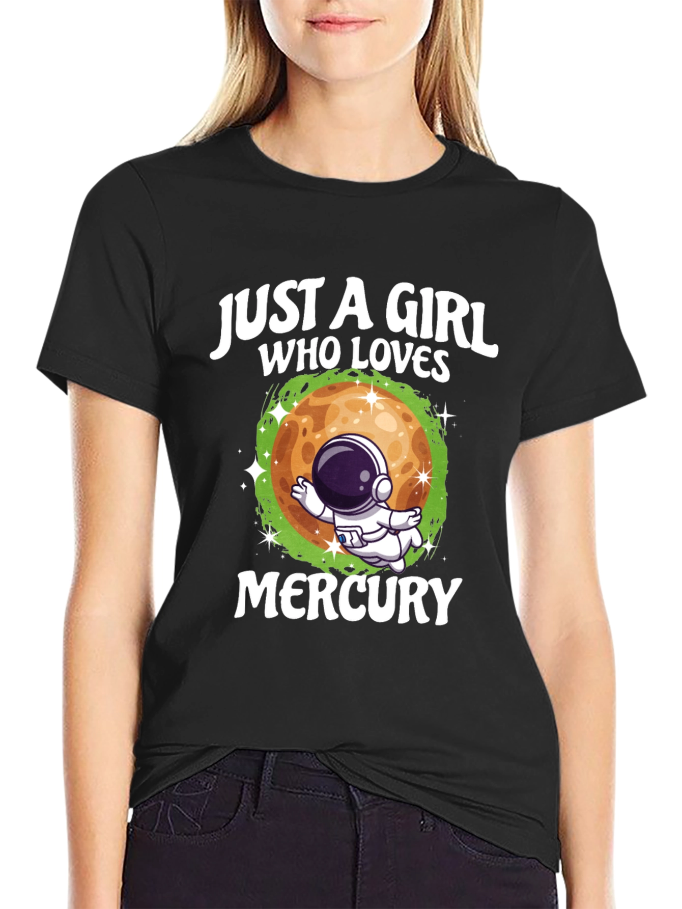 Just a Girl Who Loves Mercury Black T-Shirt