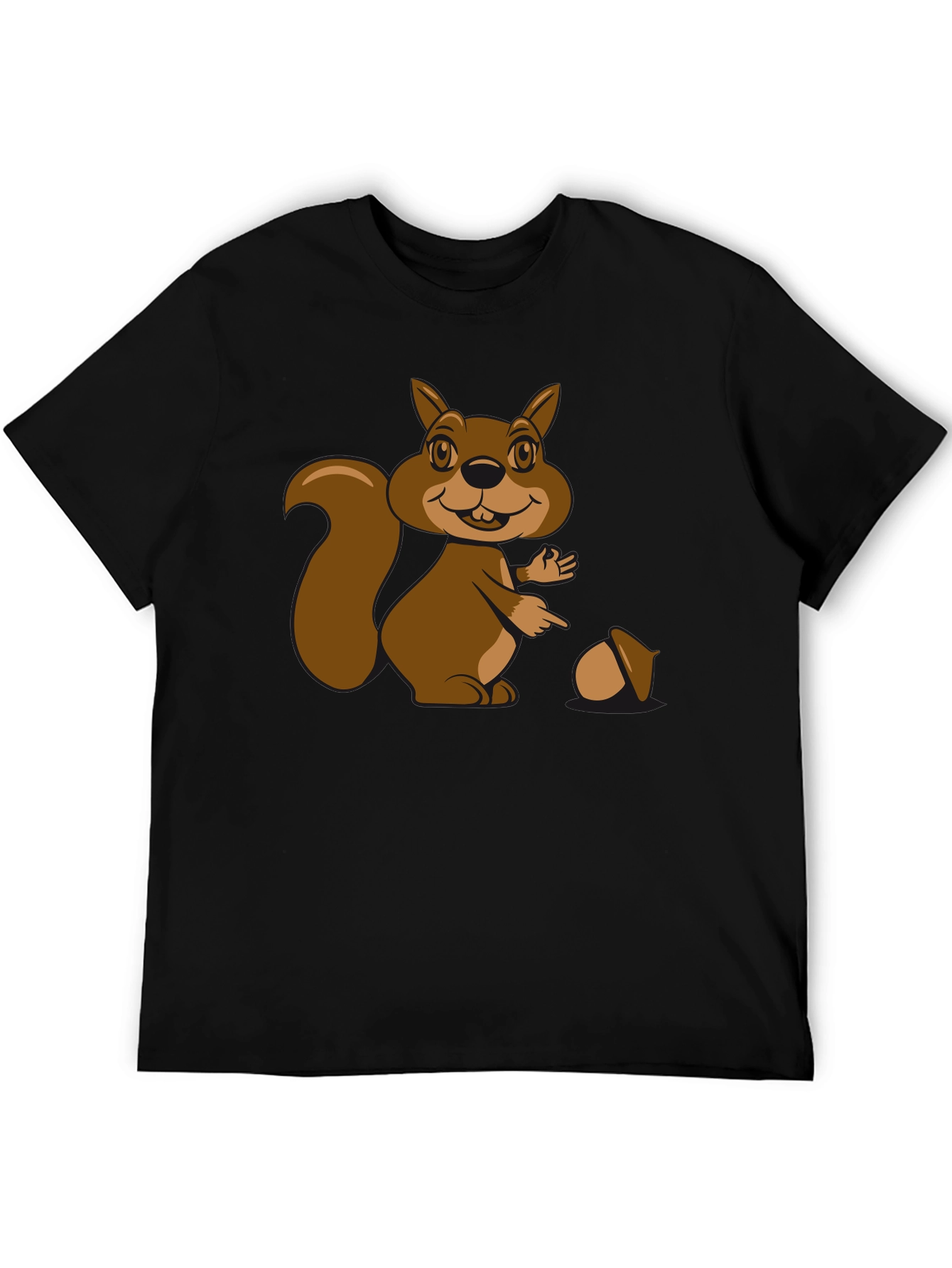 Cartoon Squirrel Graphic T-Shirt - Black Cotton Tee