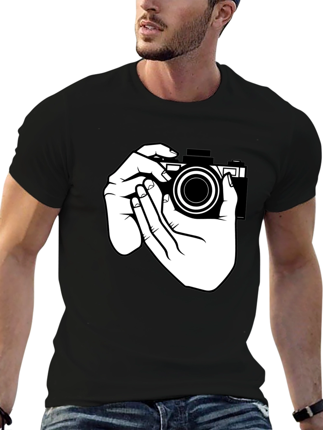 Camera Hands Graphic Tee - Black Cotton T-Shirt