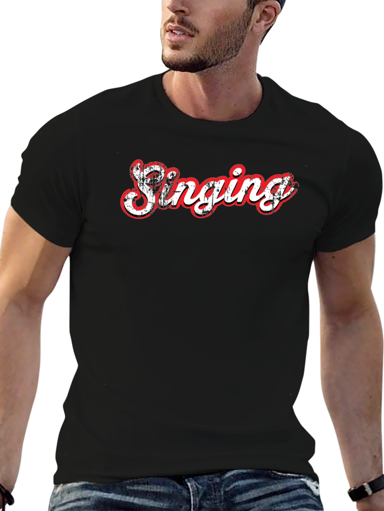 Singing Graphic Tee - Black Cotton T-Shirt