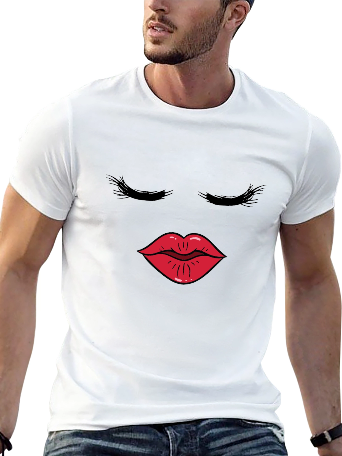 Black T-Shirt with Kiss Face Graphic