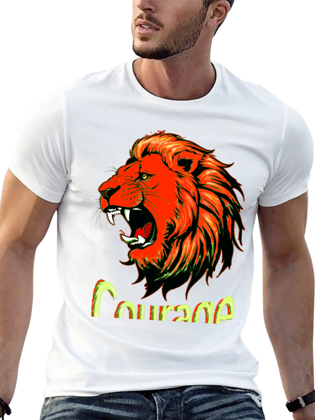 Courage Lion Graphic Tee - Bold Black T-Shirt
