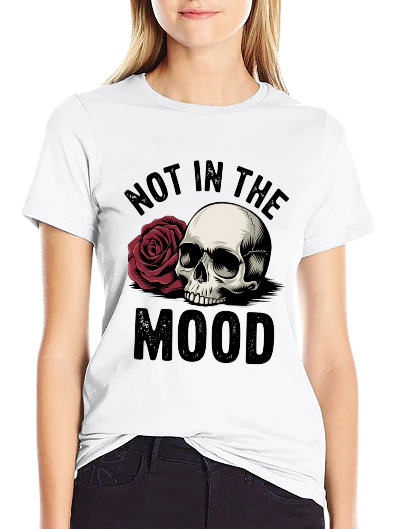 Not in the Mood Skull Rose Graphic T-Shirt