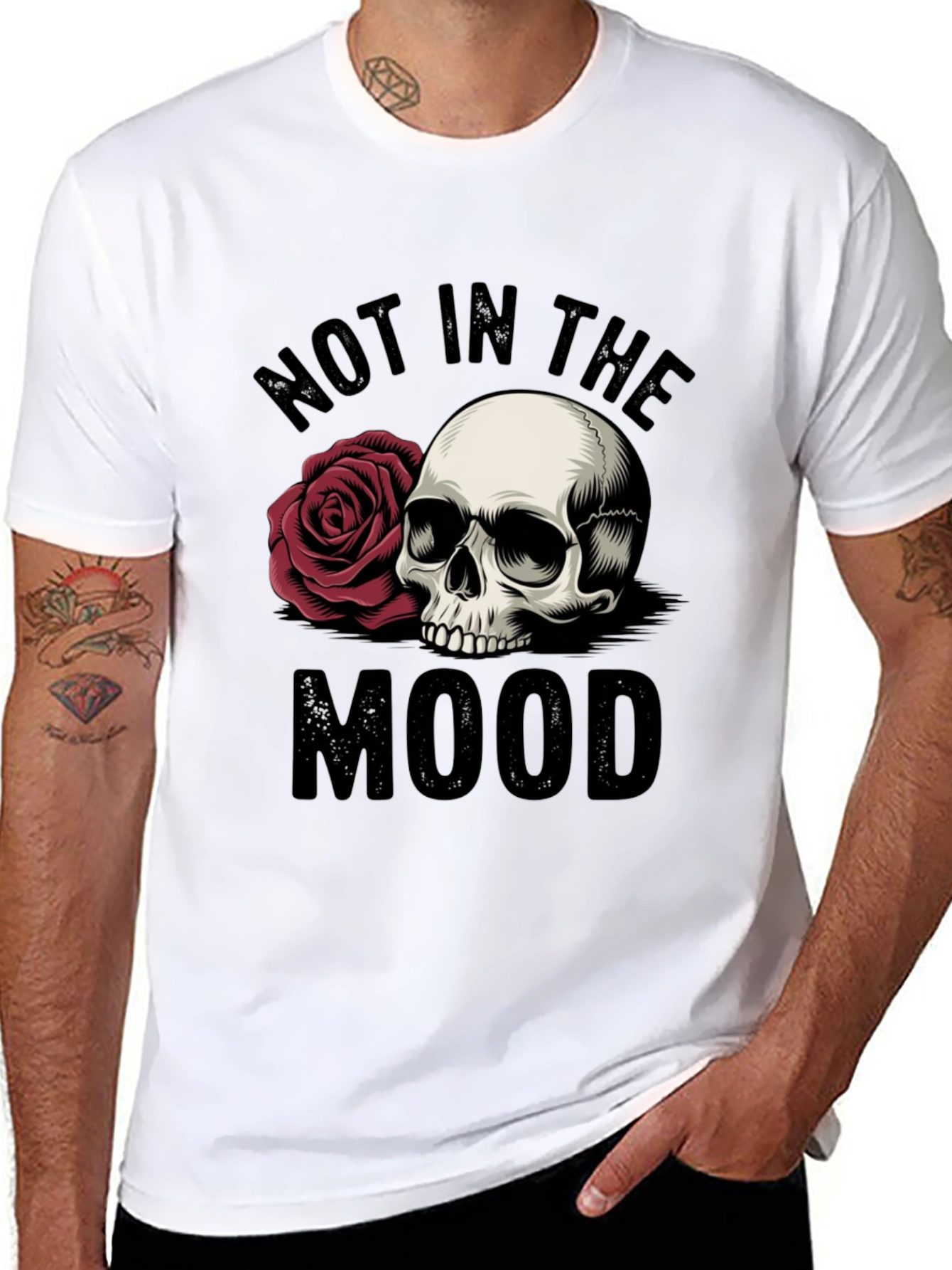 Not in the Mood Skull Rose Graphic T-Shirt