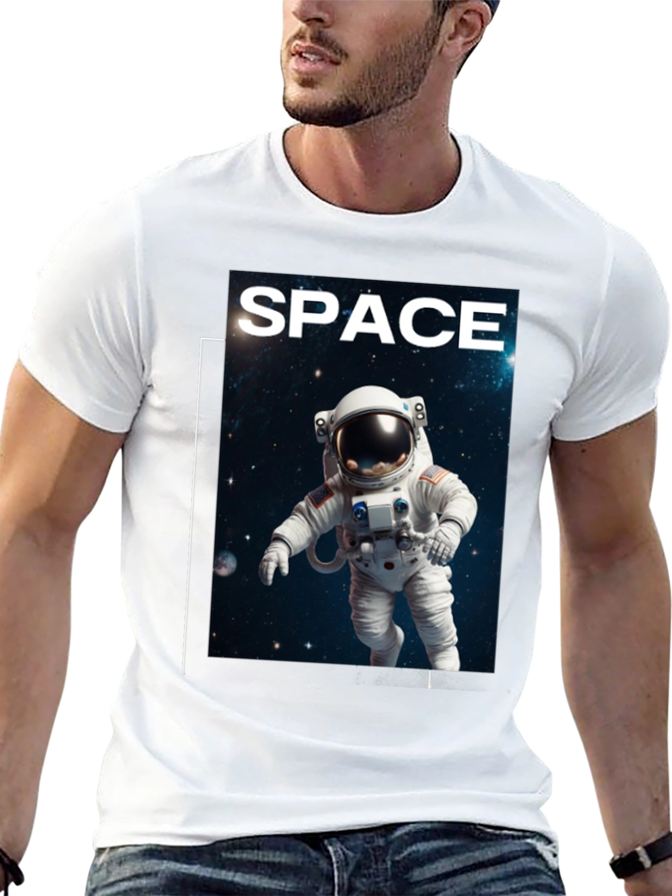 Space Astronaut Graphic T-Shirt - Black Cotton Tee