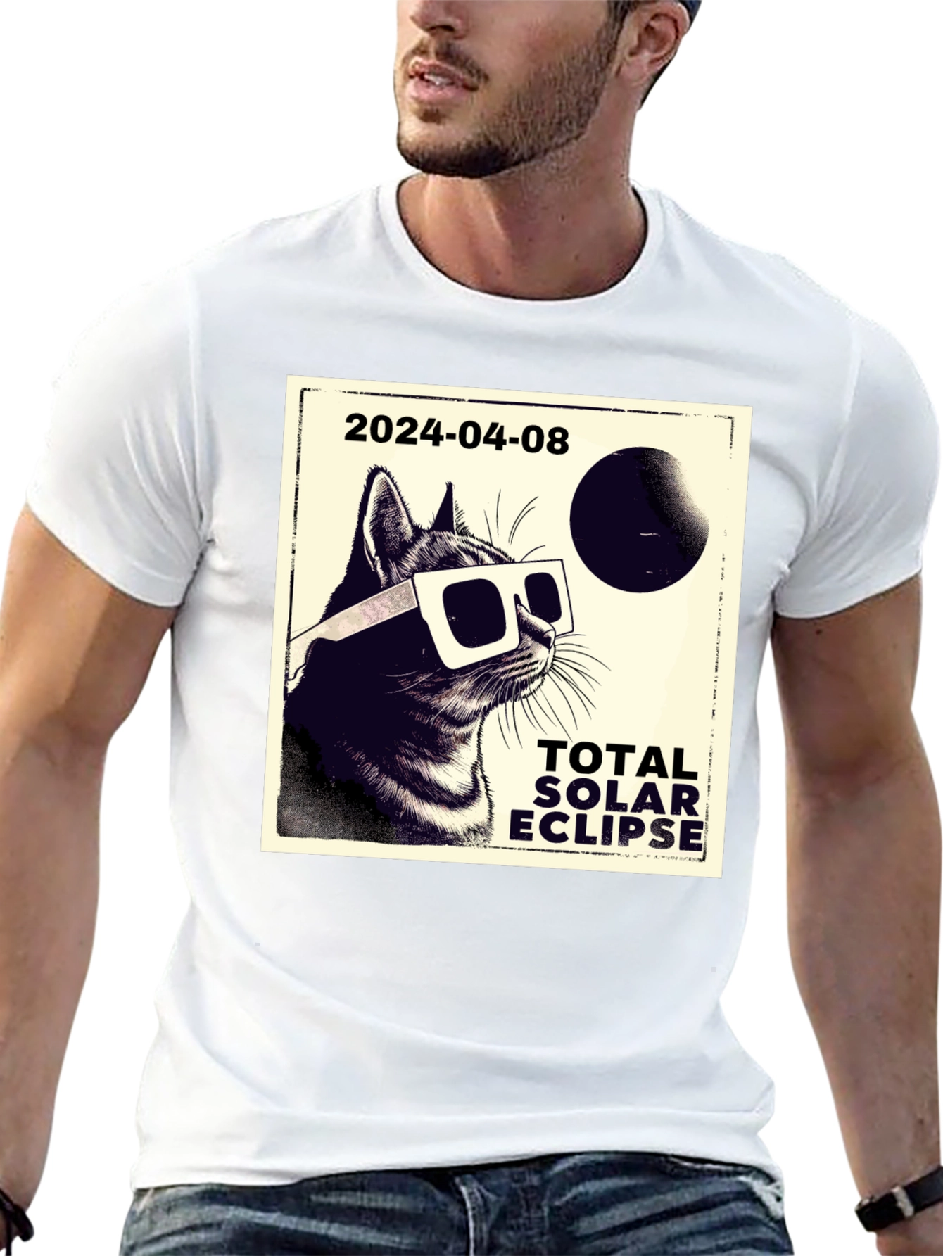 Total Solar Eclipse Cat T-Shirt - April 8 2024
