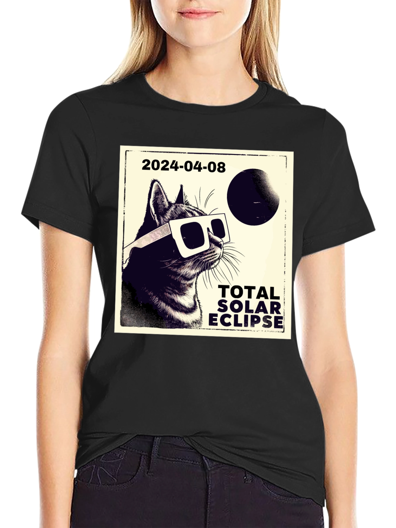 Total Solar Eclipse Cat T-Shirt - April 8 2024