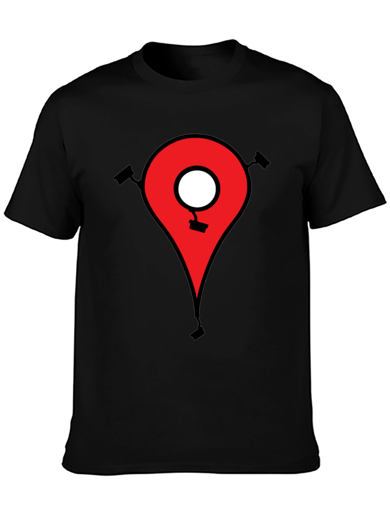 Mens Black T-Shirt - Location Pin CCTV Graphic