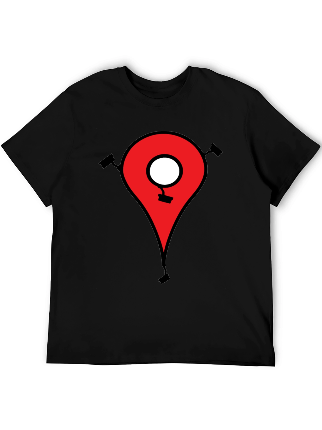 Mens Black T-Shirt - Location Pin CCTV Graphic
