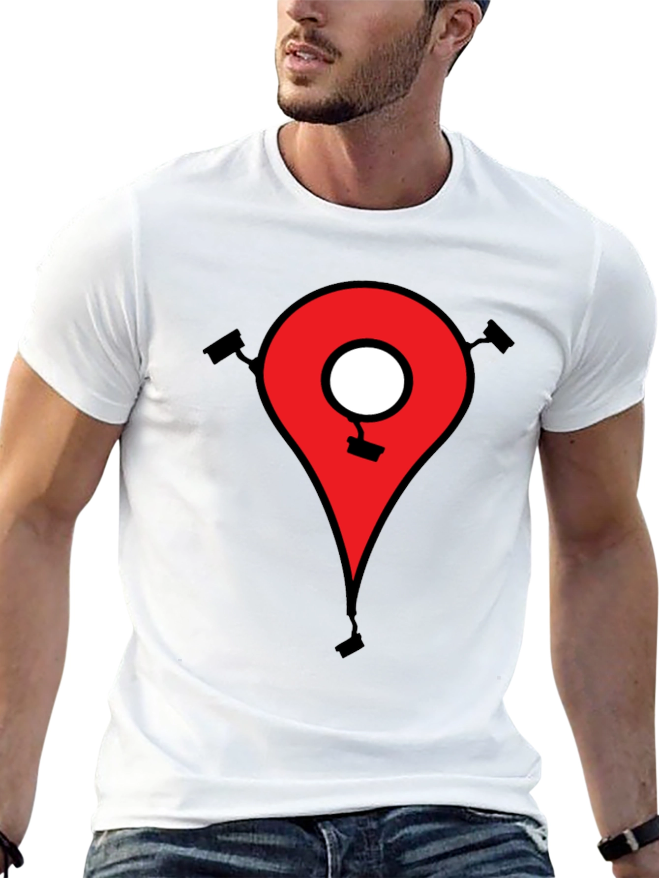 Mens Black T-Shirt - Location Pin CCTV Graphic