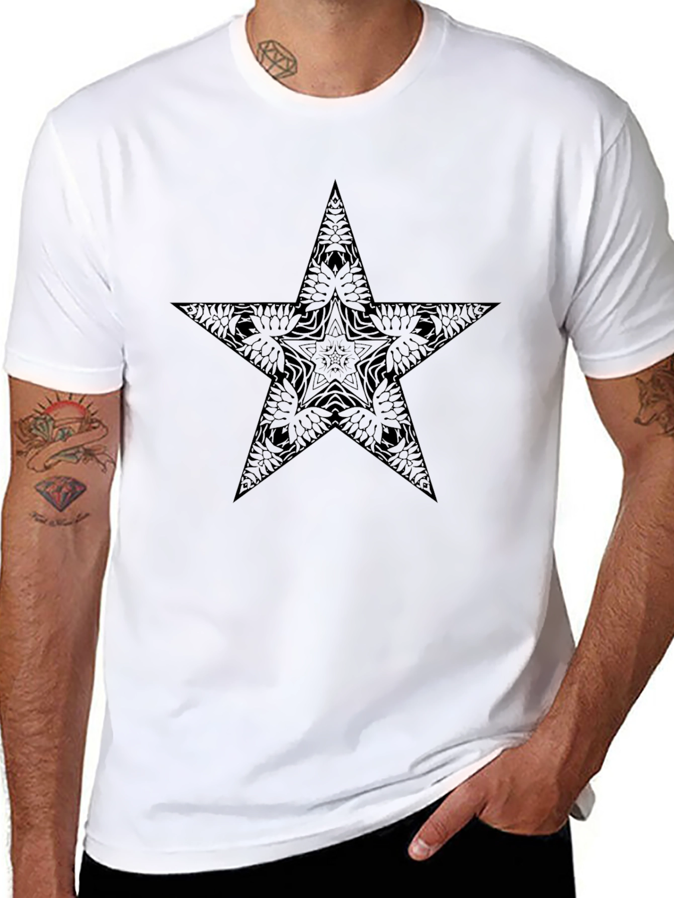 Black T-Shirt with Star Mandala Graphic