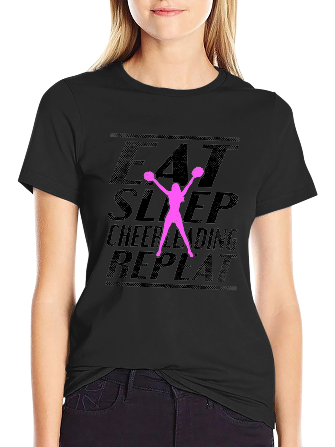 Eat Sleep Cheerleading Repeat Black T-Shirt
