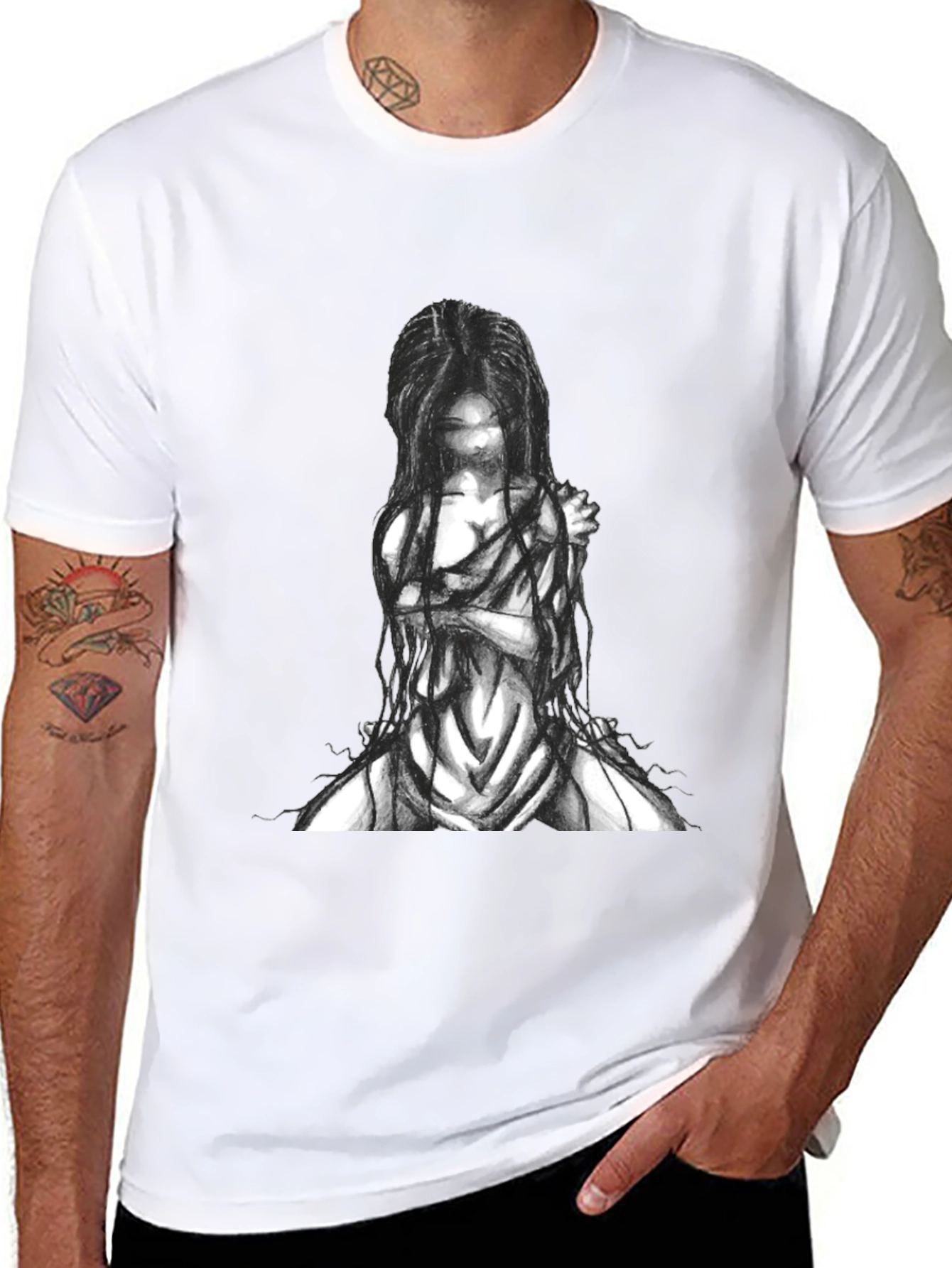 Black Graphic Tee - Ghostly Figure