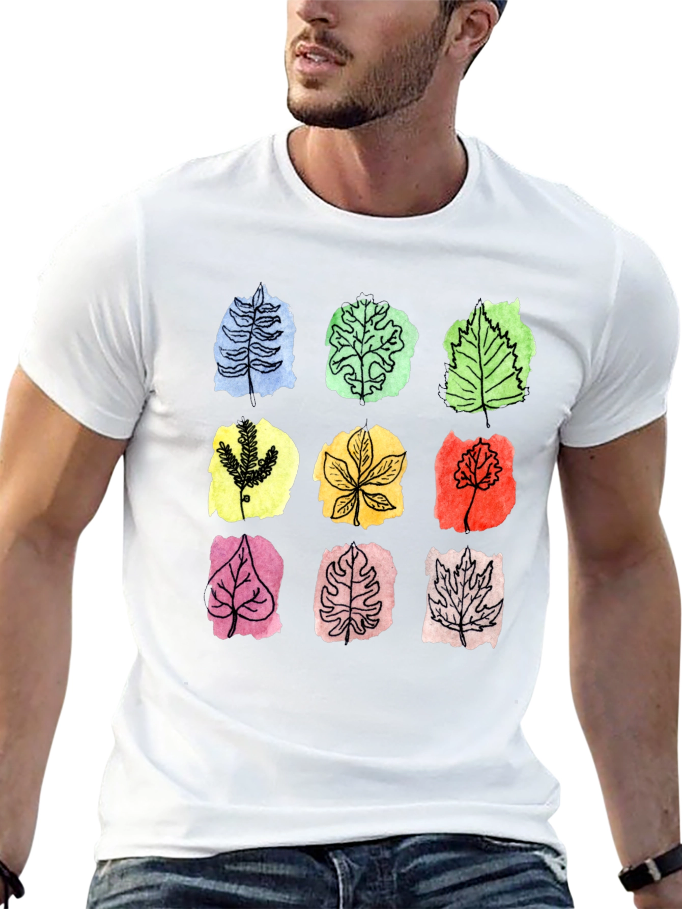Botanical Leaf Print Black T-Shirt