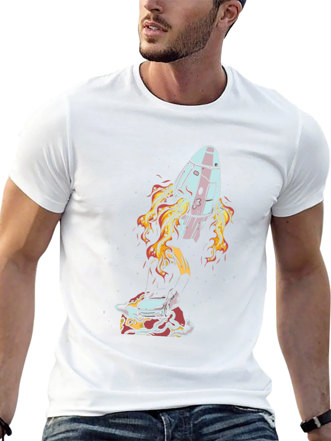 Rocket Launching From Pizza Mens Tee