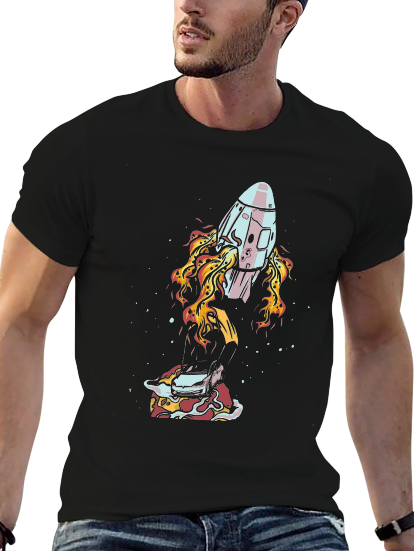 Rocket Launching From Pizza Mens Tee