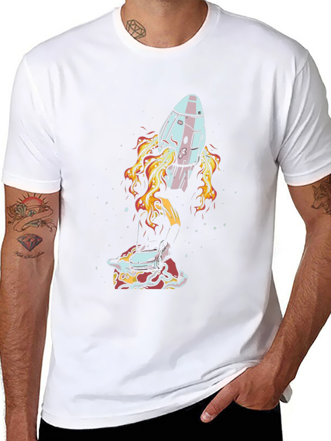 Rocket Launching From Pizza Mens Tee