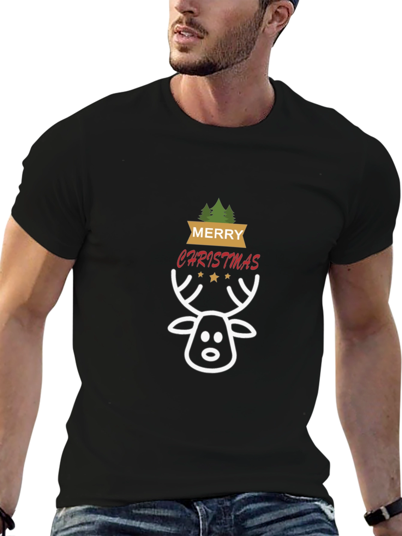 Merry Christmas Reindeer Graphic Tee - Holiday Cheer