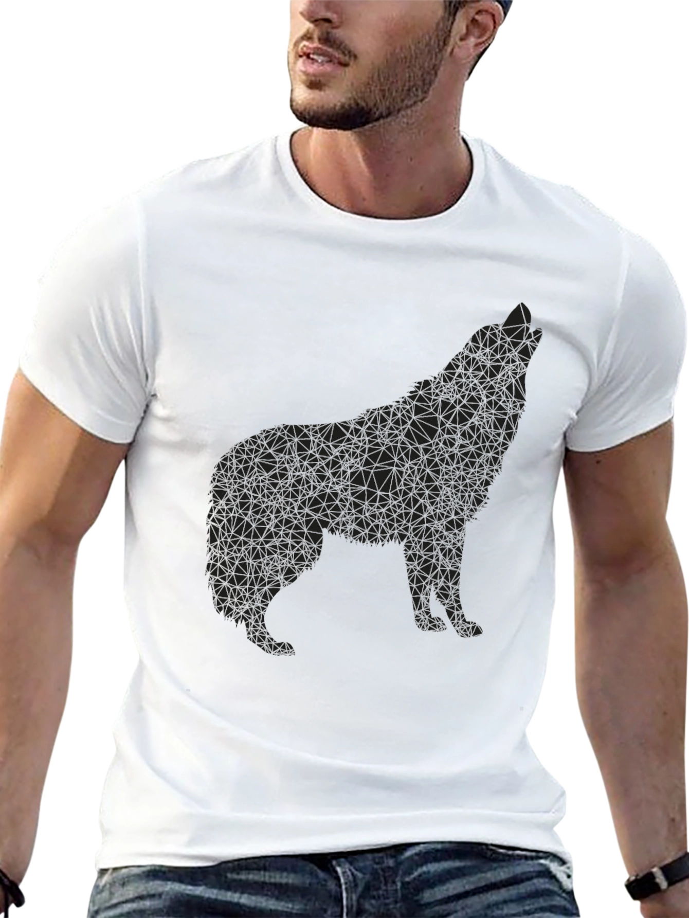 Geometric Wolf Graphic Tee - Mens Black T-Shirt