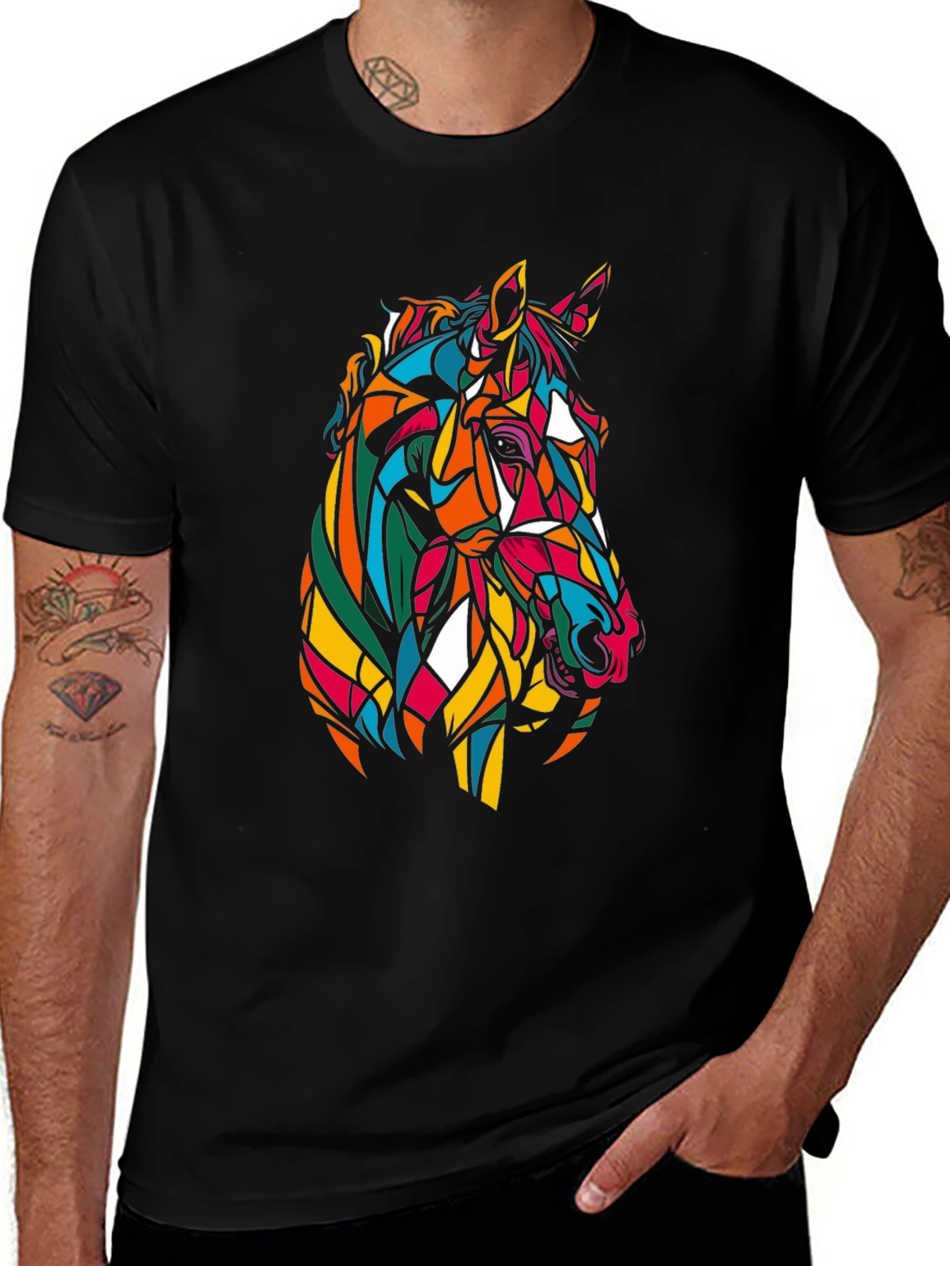 Geometric Horse Graphic Tee - Stylish Mens T-Shirt