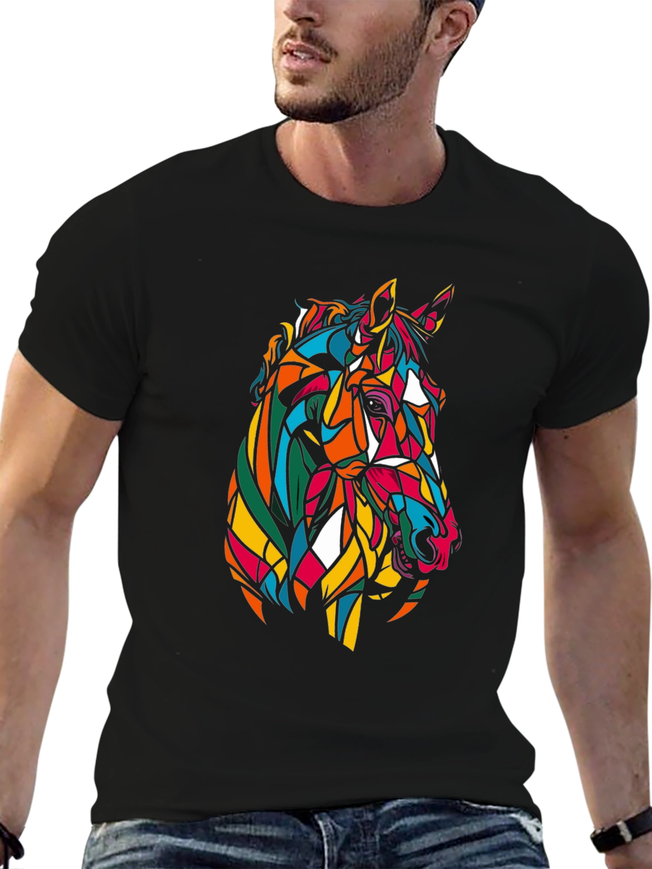 Geometric Horse Graphic Tee - Stylish Mens T-Shirt