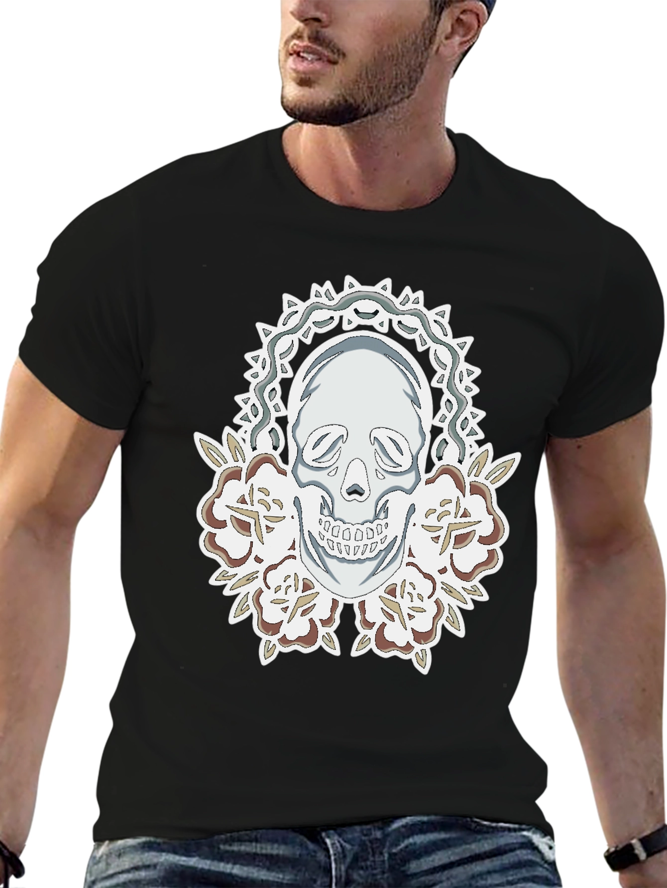 Skull & Roses Graphic Tee - Mens Black T-Shirt