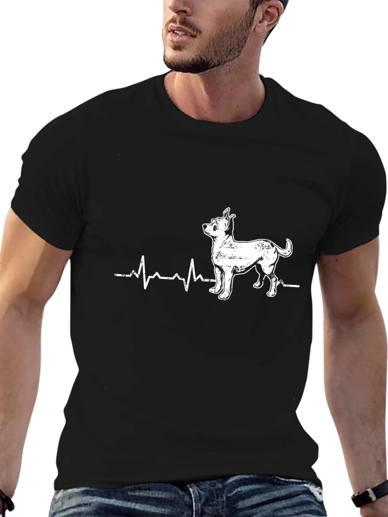 Chihuahua Heartbeat Graphic Tee - Black