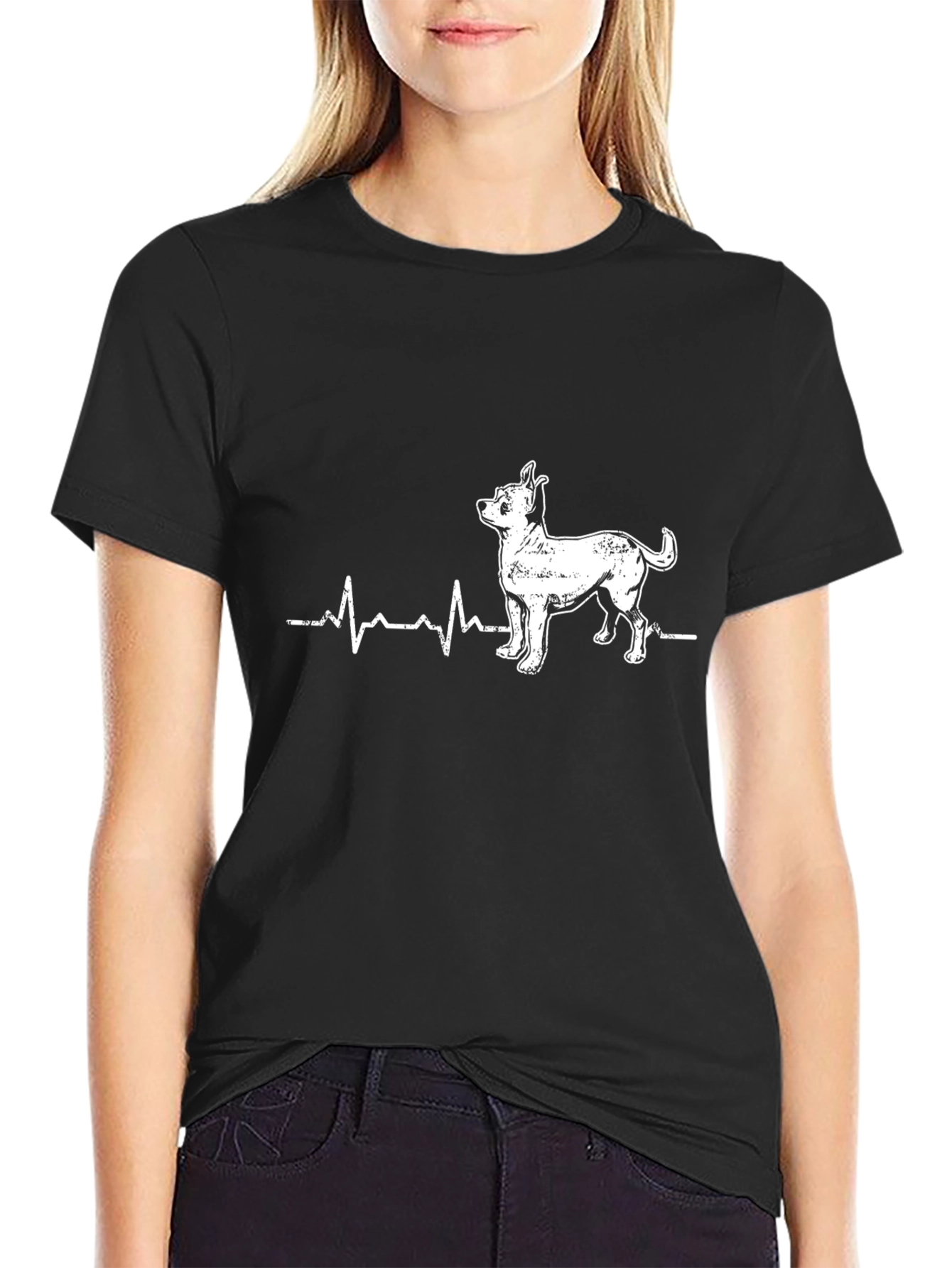 Chihuahua Heartbeat Graphic Tee - Black