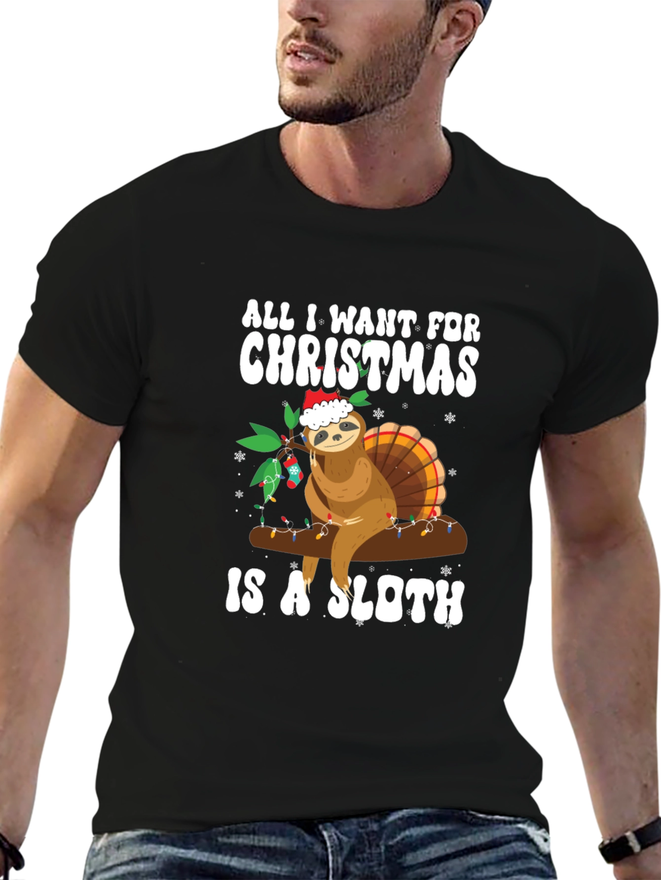 Christmas Sloth Graphic Tee - Holiday Humor