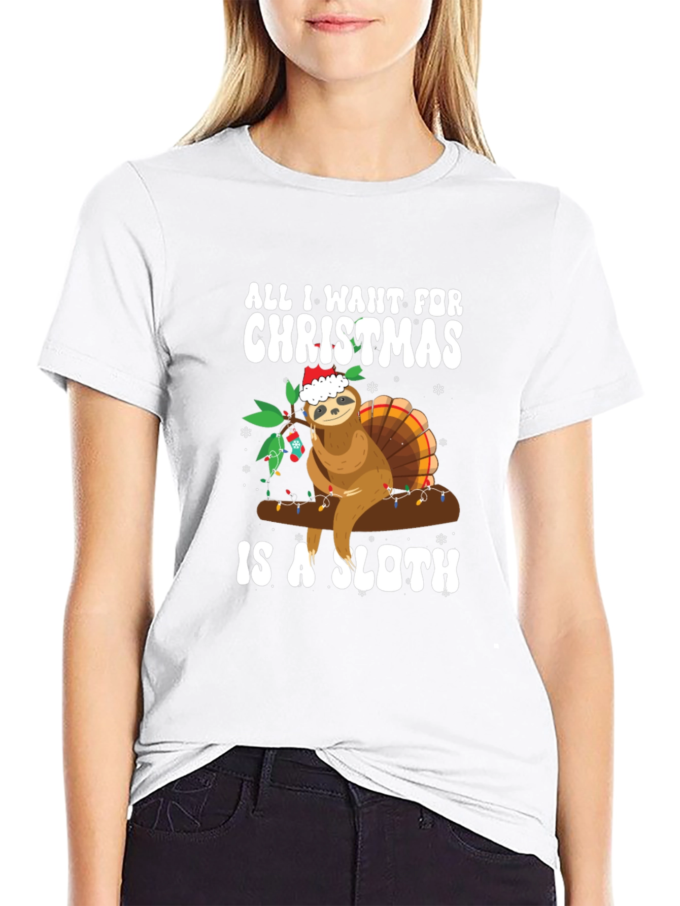 Christmas Sloth Graphic Tee - Holiday Humor